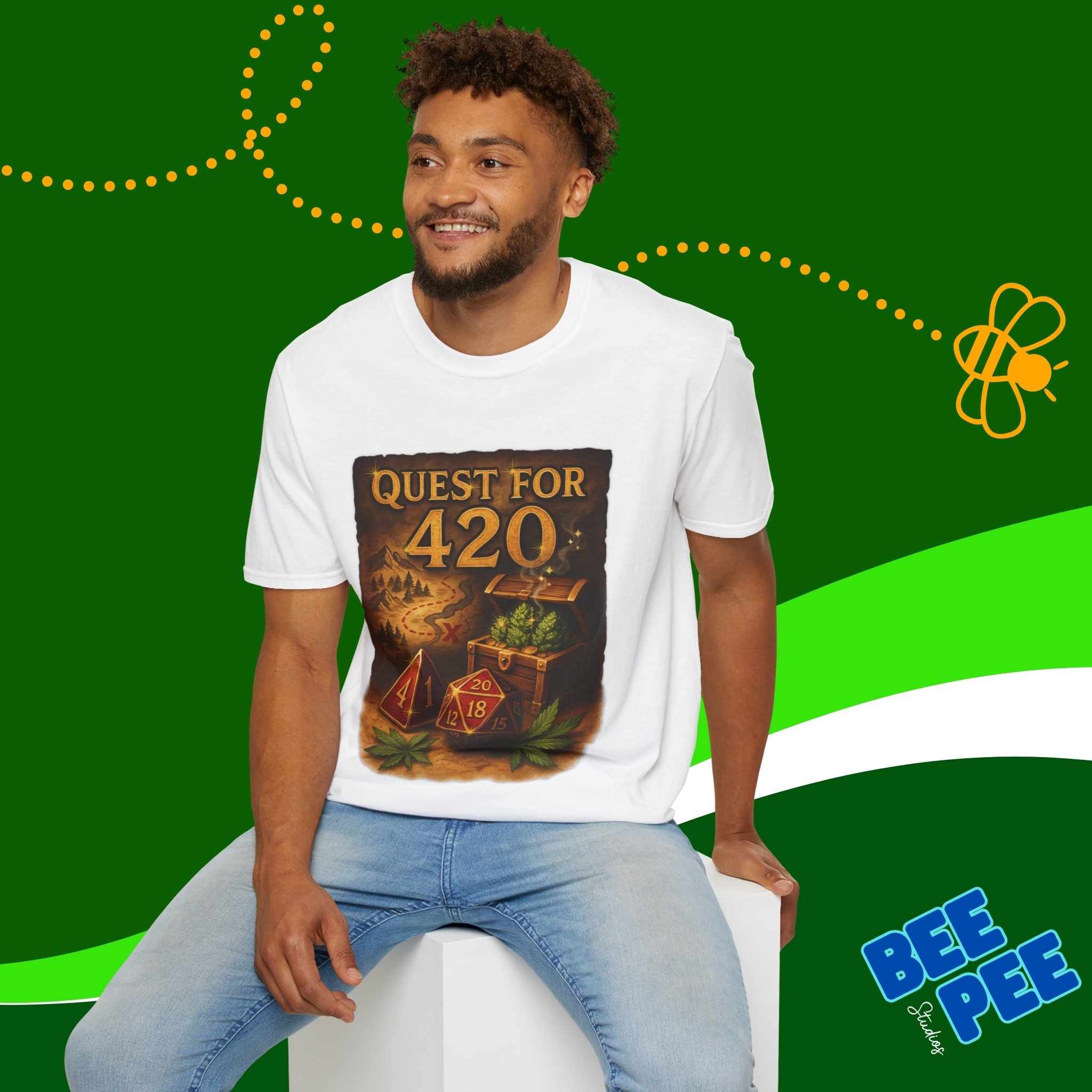 'Quest for 420' Original Graphic T-Shirt - Unisex D&amp;D Tee, Gamer Apparel, Cannabis Lover Gift product thumbnail image