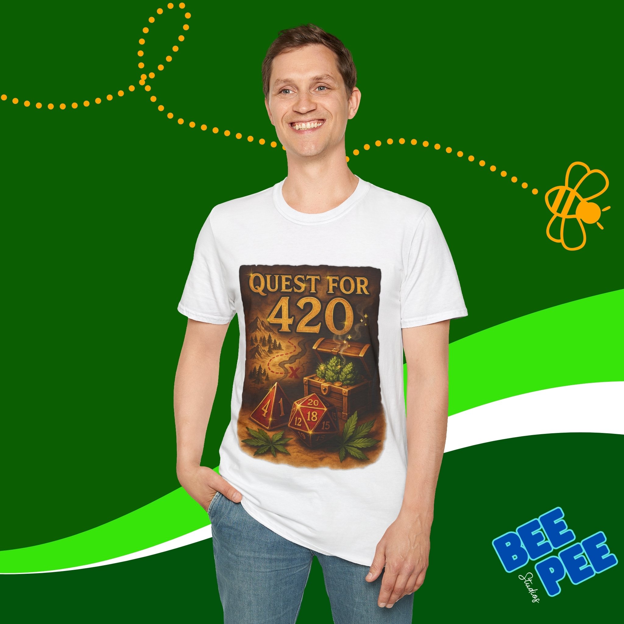 'Quest for 420' Original Graphic T-Shirt - Unisex D&amp;D Tee, Gamer Apparel, Cannabis Lover Gift product thumbnail image