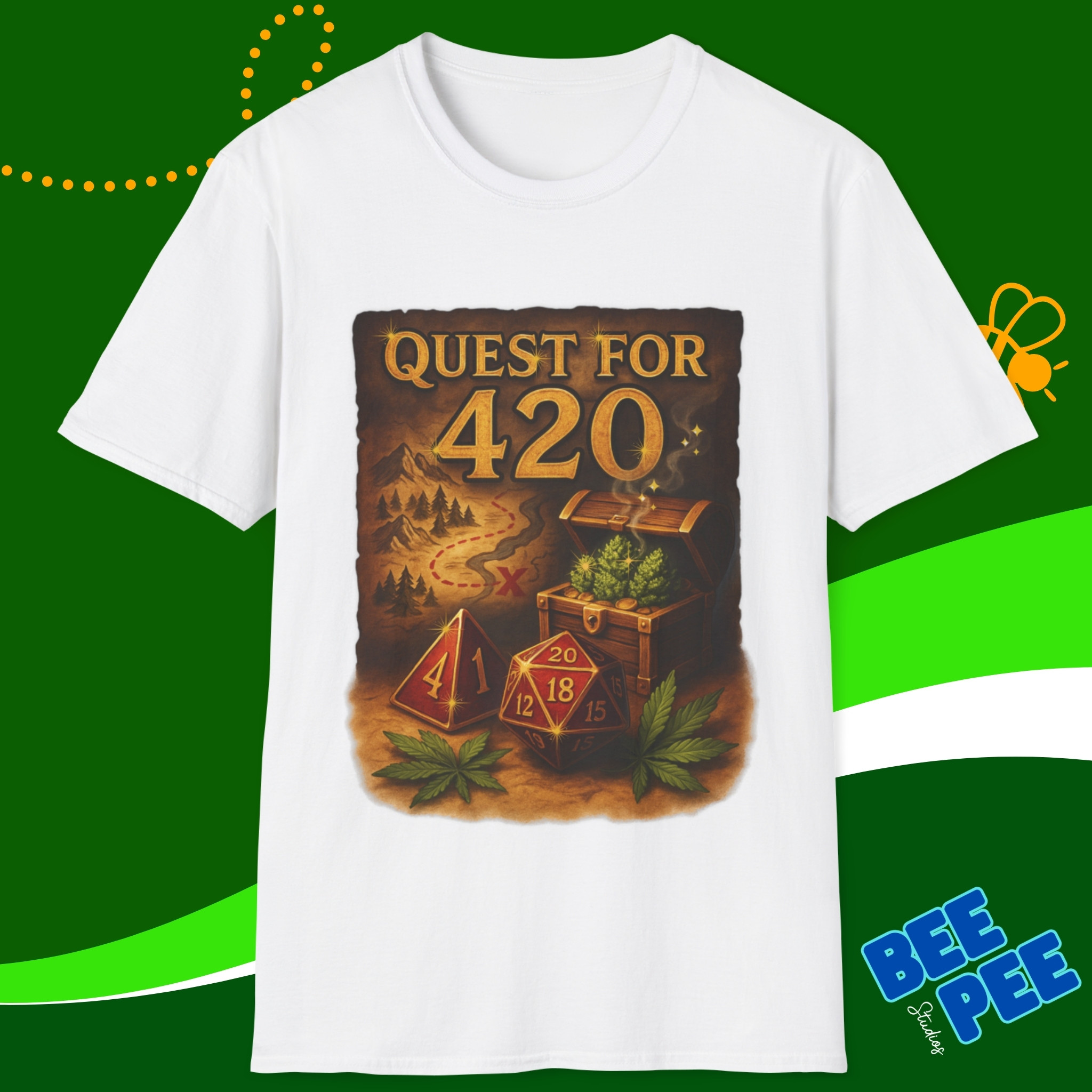 'Quest for 420' Original Graphic T-Shirt - Unisex D&amp;D Tee, Gamer Apparel, Cannabis Lover Gift