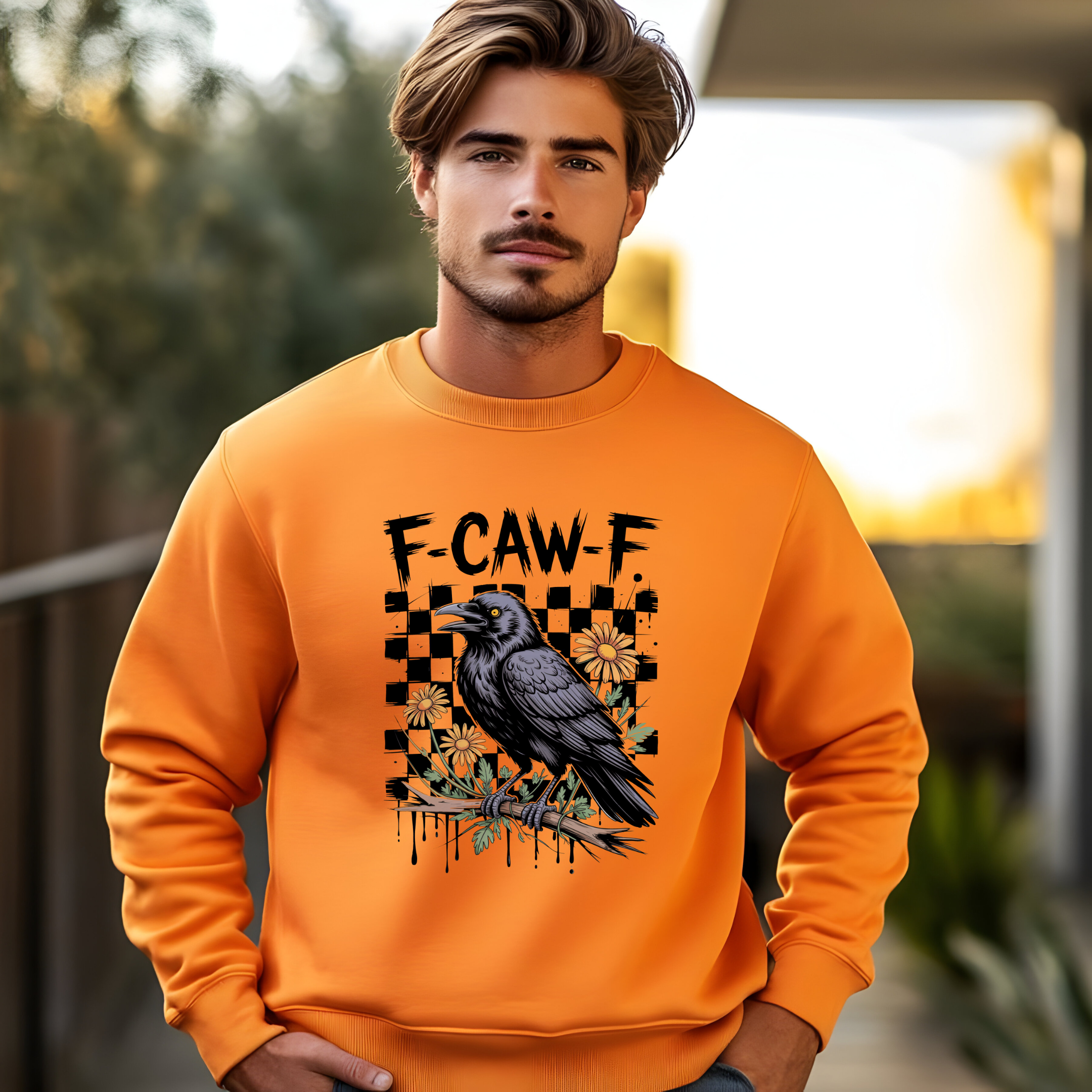 F-Caw-F Raven Crewneck Sweatshirt, Cozy Sweatshirt, Unisex Sweater, Halloween Apparel, Gift for Bird Lovers, Casual Outfit