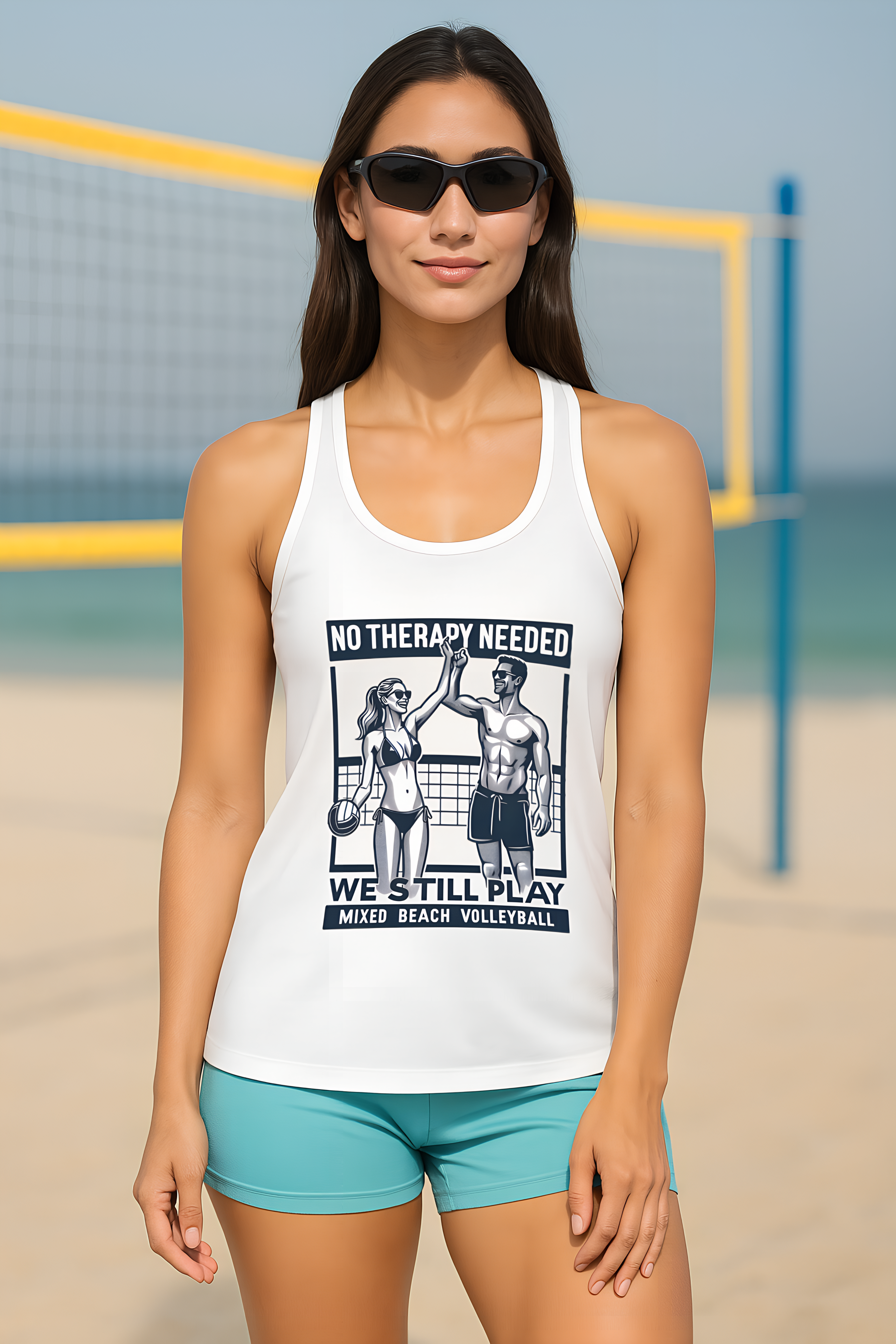 Mixed Beach Volleyball Racerback Tank - No Therapy Needed, Beach Sports Apparel, Vacation Wear, Fitness Gift product thumbnail image Mixed Beach Volleyball Racerback Tank - No Therapy Needed, Beach Sports Apparel, Vacation Wear, Fitness Gift product thumbnail image