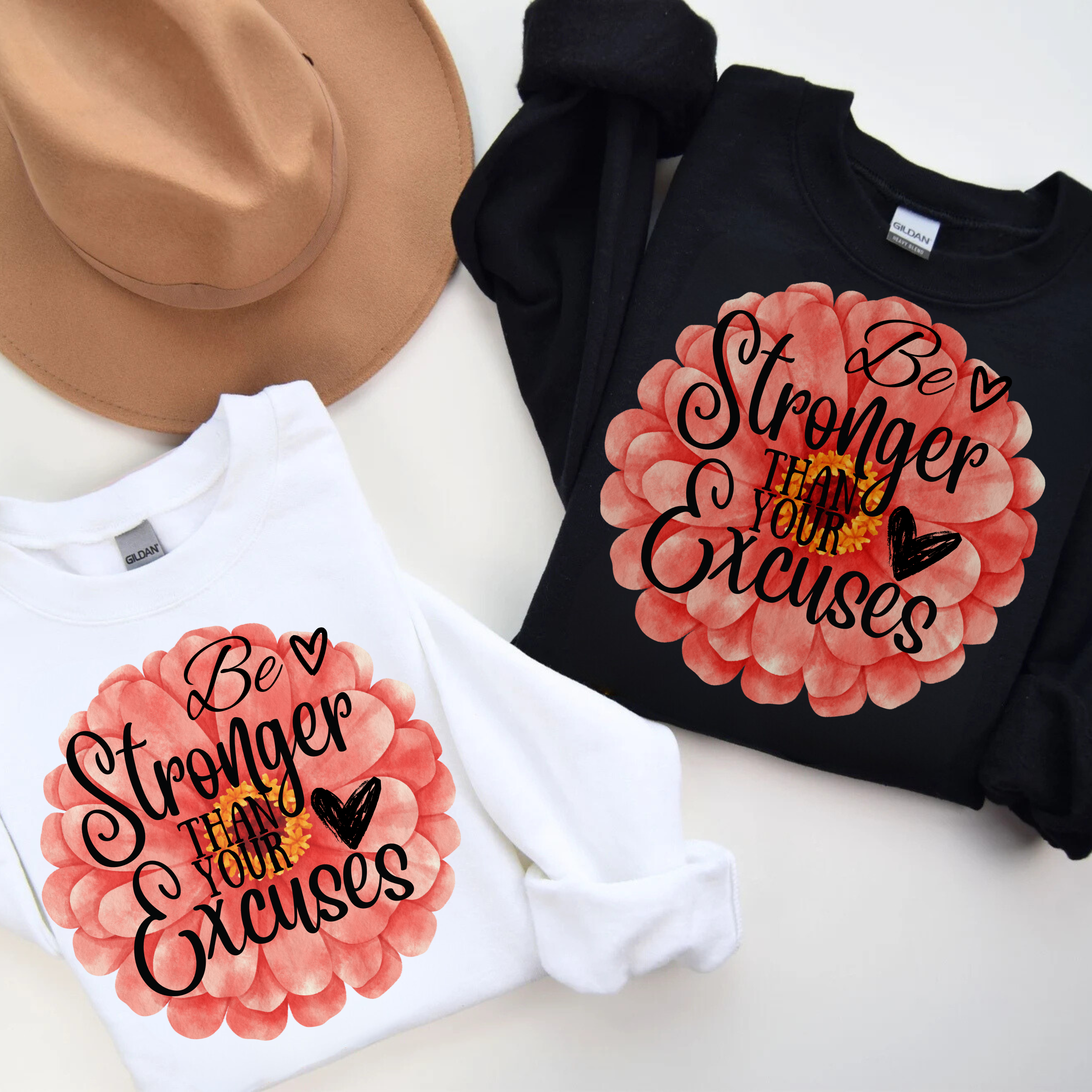 Stronger than Excuses Inspirational Floral Quote Tee,  product thumbnail image