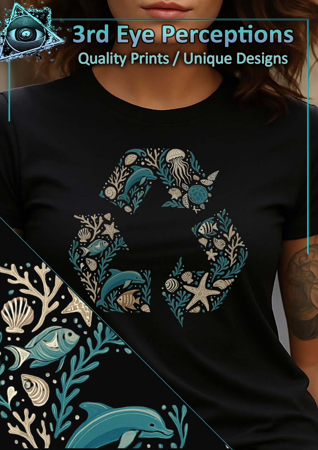 Detailed Vintage Nautical Fantasy Recycle Symbol Earth Day Ocean Beach Awarness product thumbnail image