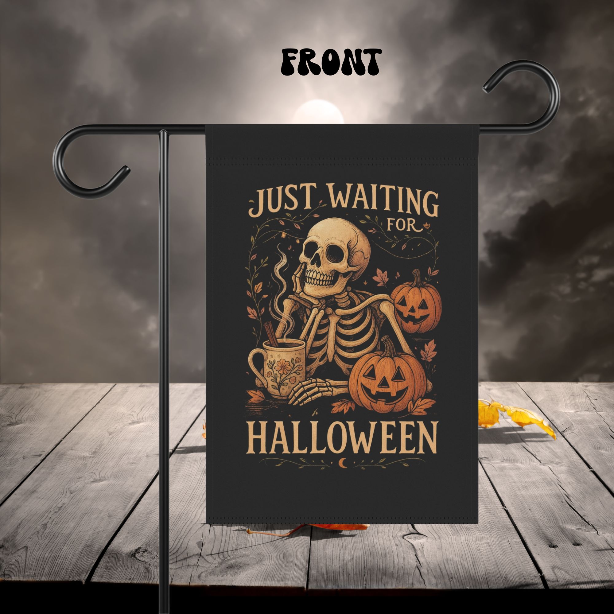 Just Waiting for Halloween Skeleton Garden Flag product thumbnail image