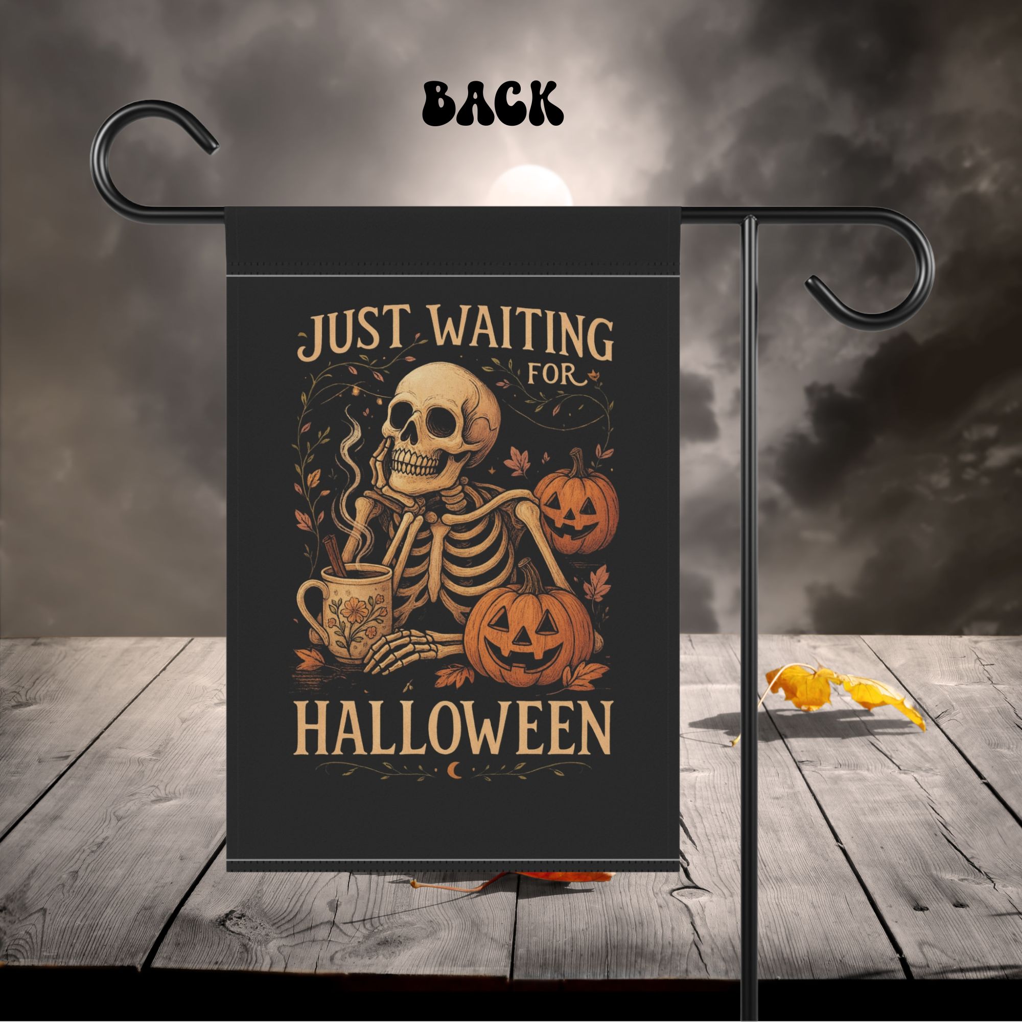 Just Waiting for Halloween Skeleton Garden Flag product thumbnail image