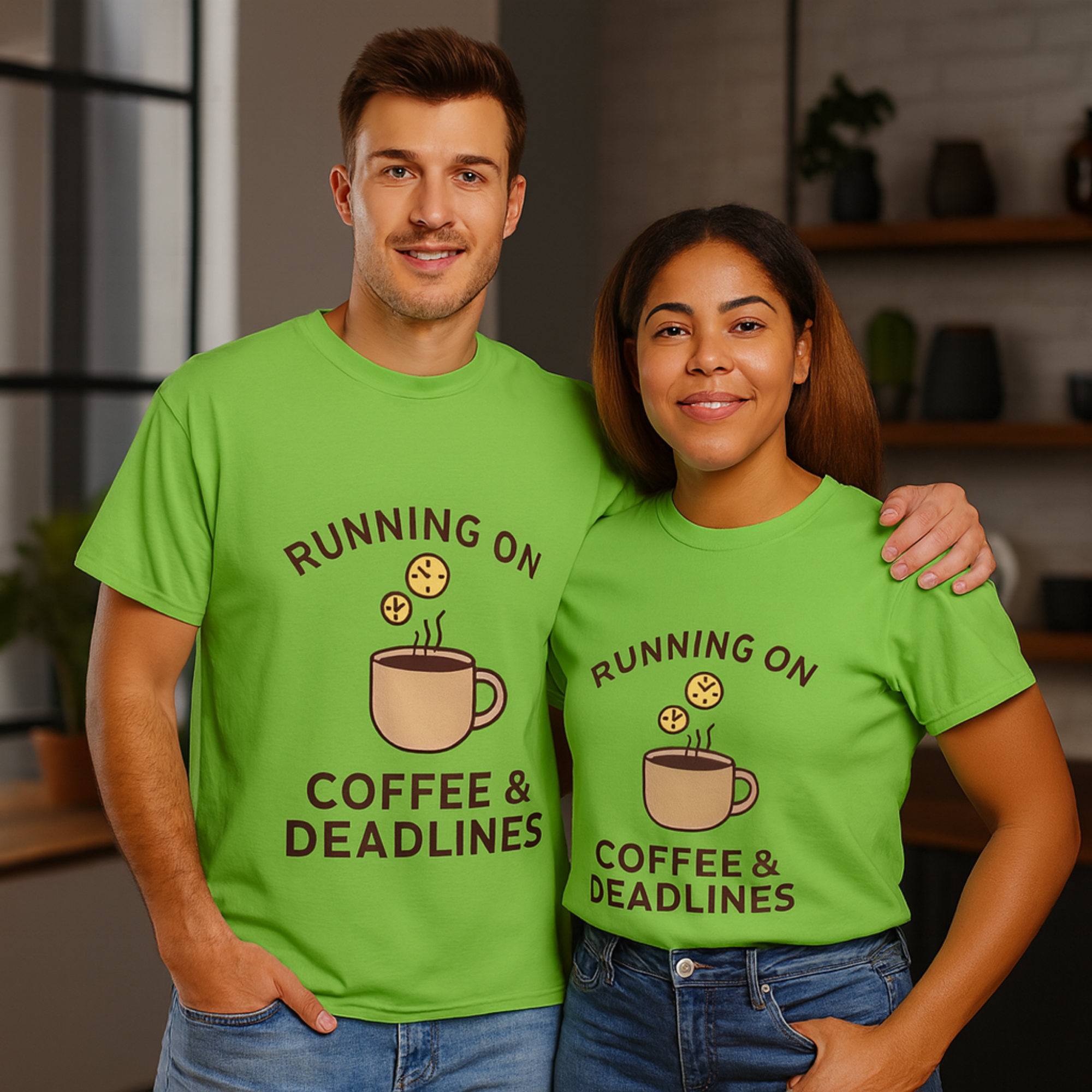 Running on Coffee And Deadlines Unisex Heavy Cotton Tee Perfect for Coffee Lovers Work At Home Casual Tee Office Humor Shirt product thumbnail image