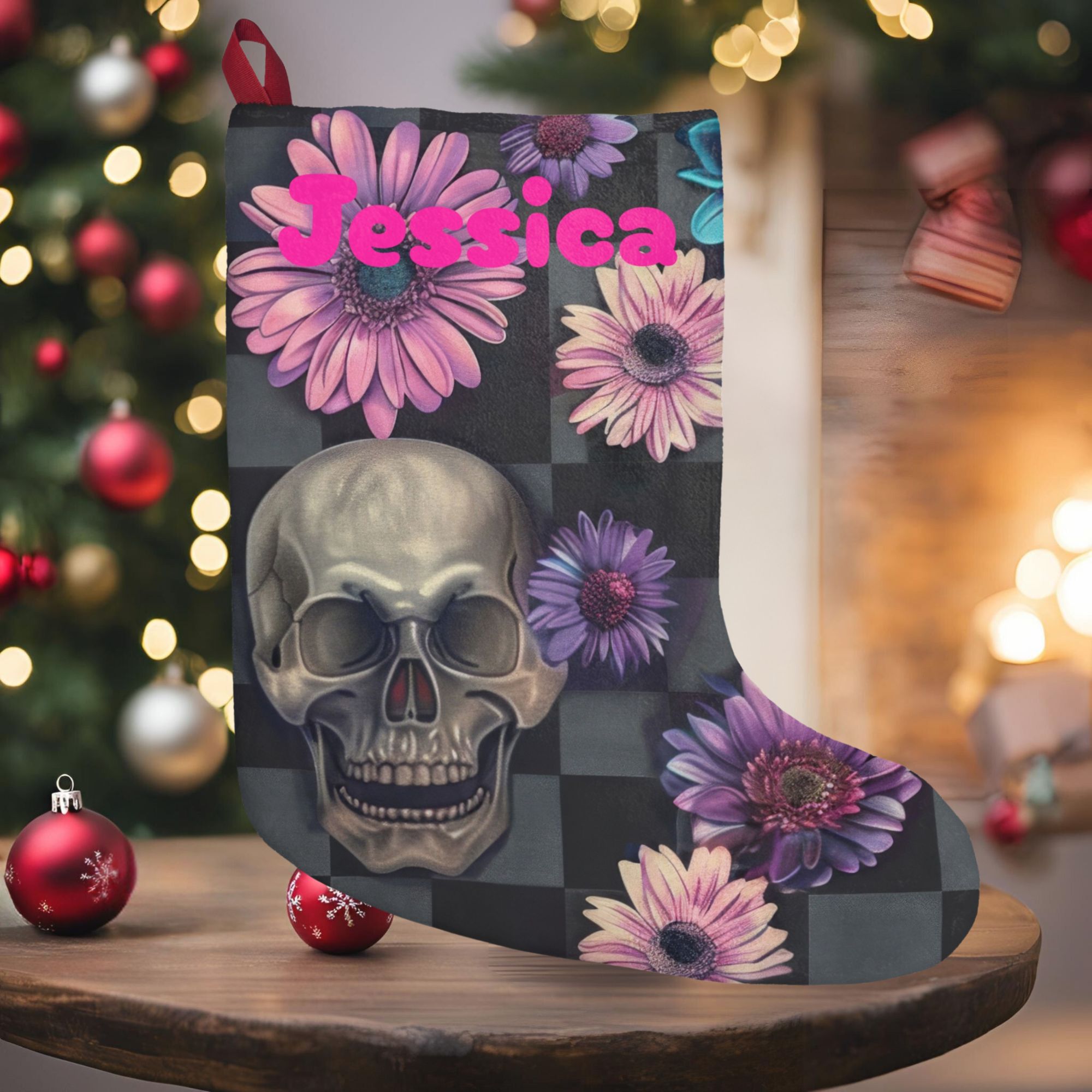 Personalized Skull Floral Christmas Stocking