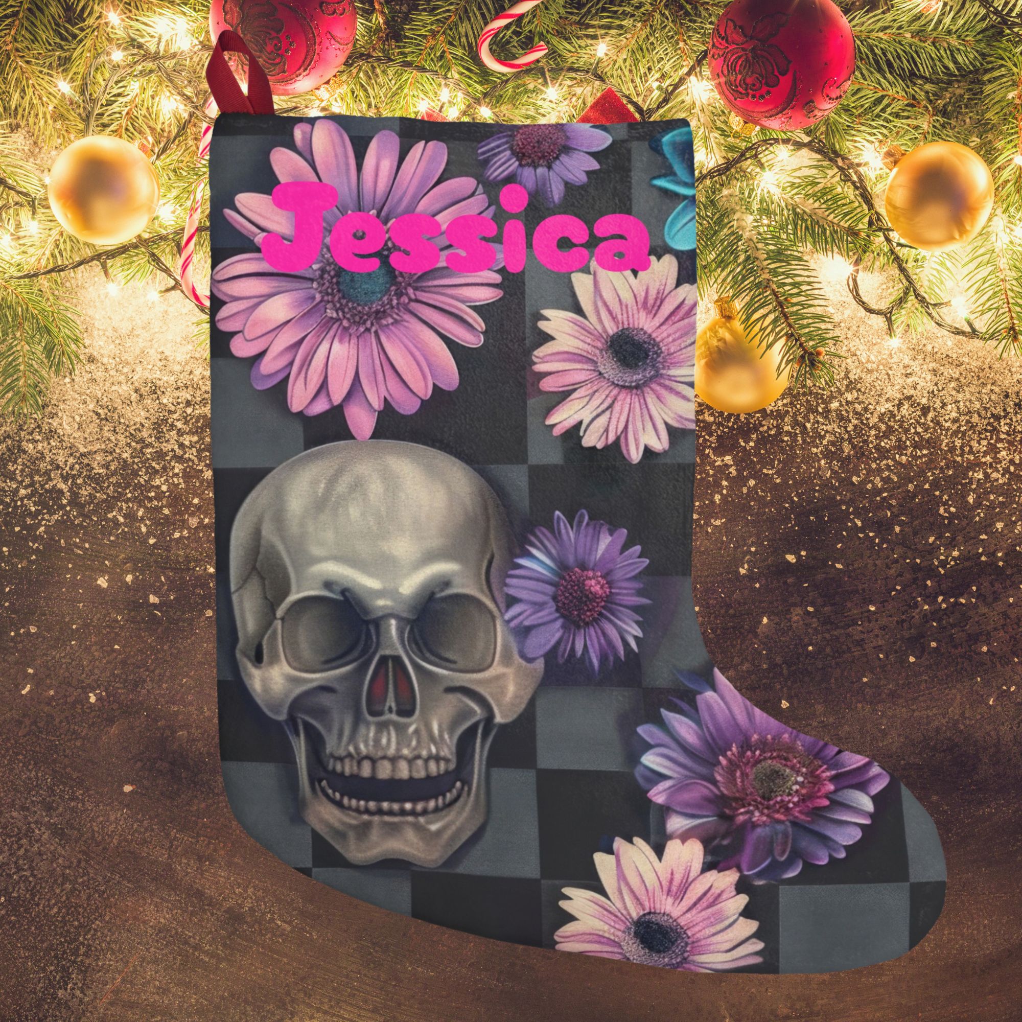 Personalized Skull Floral Christmas Stocking product thumbnail image