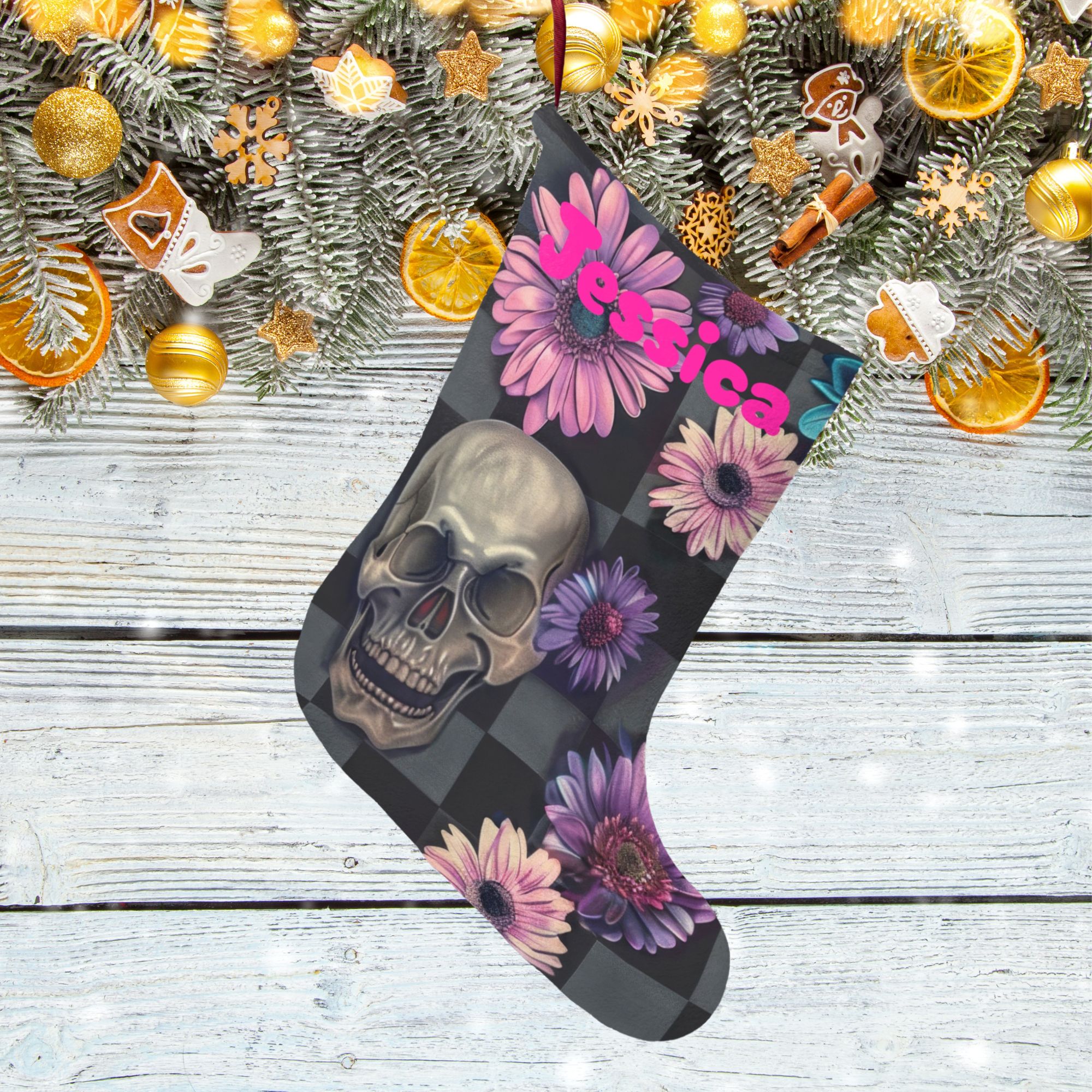 Personalized Skull Floral Christmas Stocking product thumbnail image