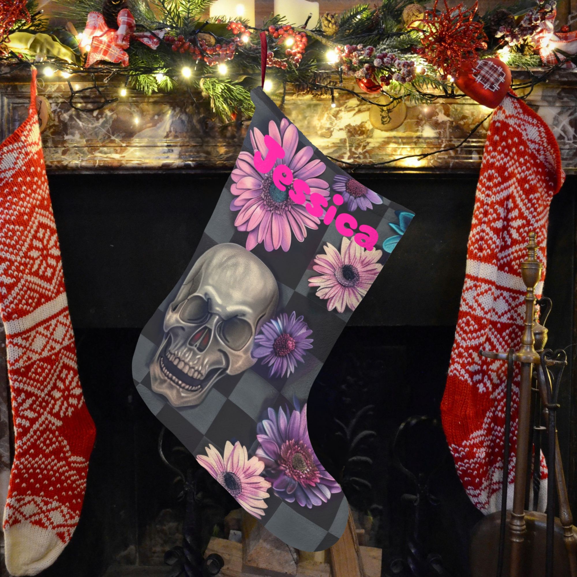 Personalized Skull Floral Christmas Stocking product thumbnail image