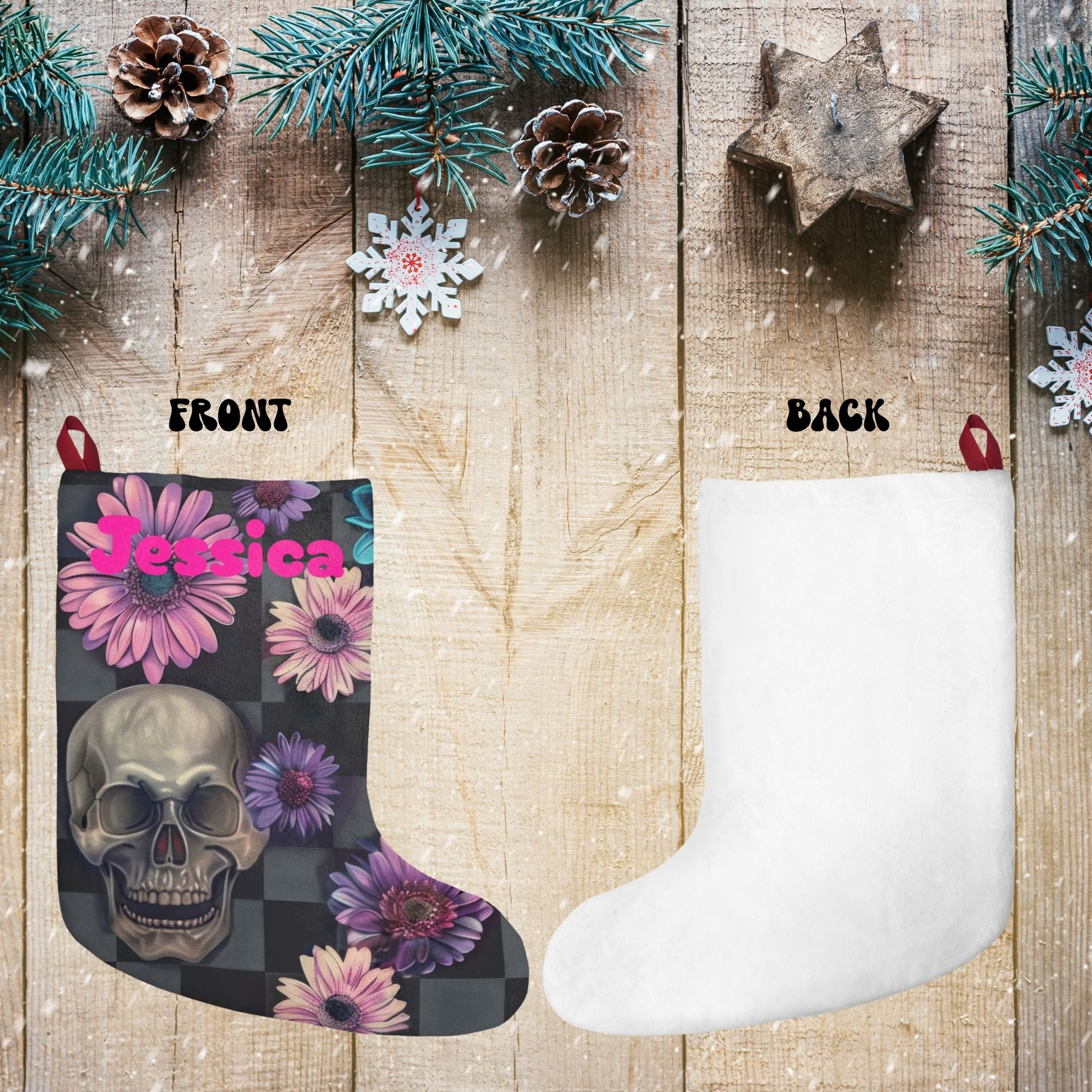 Personalized Skull Floral Christmas Stocking product thumbnail image