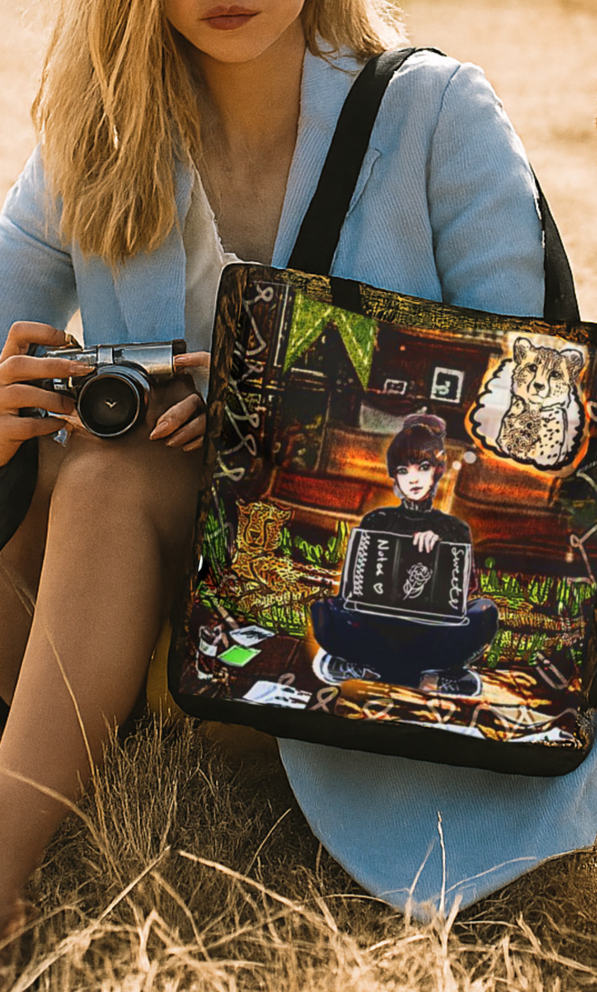 Cheetah Graphic Tote Bag | Trendy Art Tote for Shopping, Beach, Travel, Gifts, Everyday Use product thumbnail image Cheetah Graphic Tote Bag | Trendy Art Tote for Shopping, Beach, Travel, Gifts, Everyday Use product thumbnail image