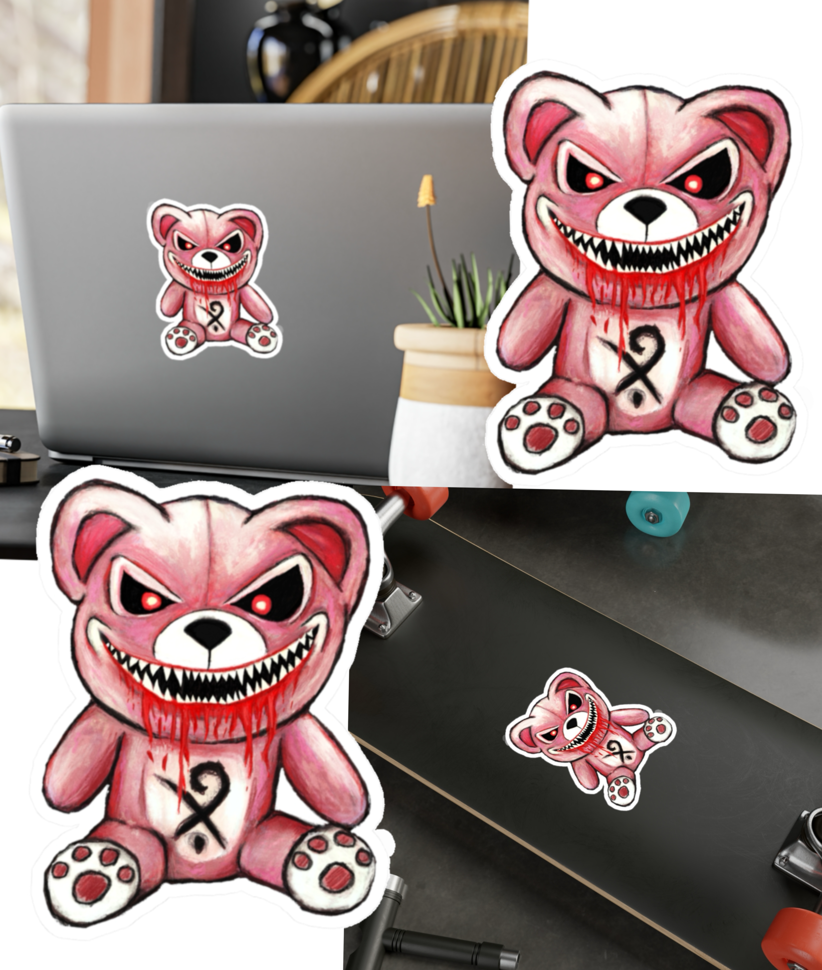 Vinyl Decal - Evil Teddy Pink Decal product thumbnail image
