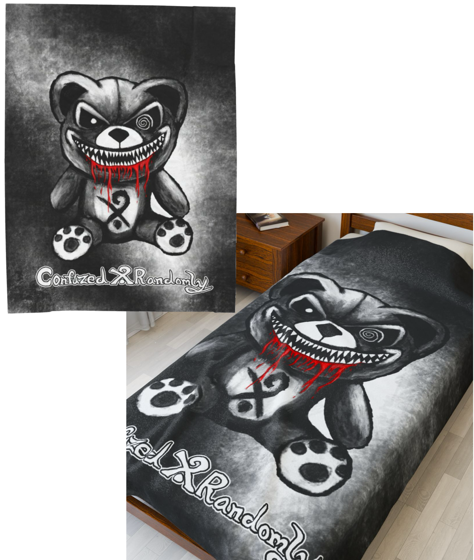 Creepy Bear Velveteen Plush Blanket