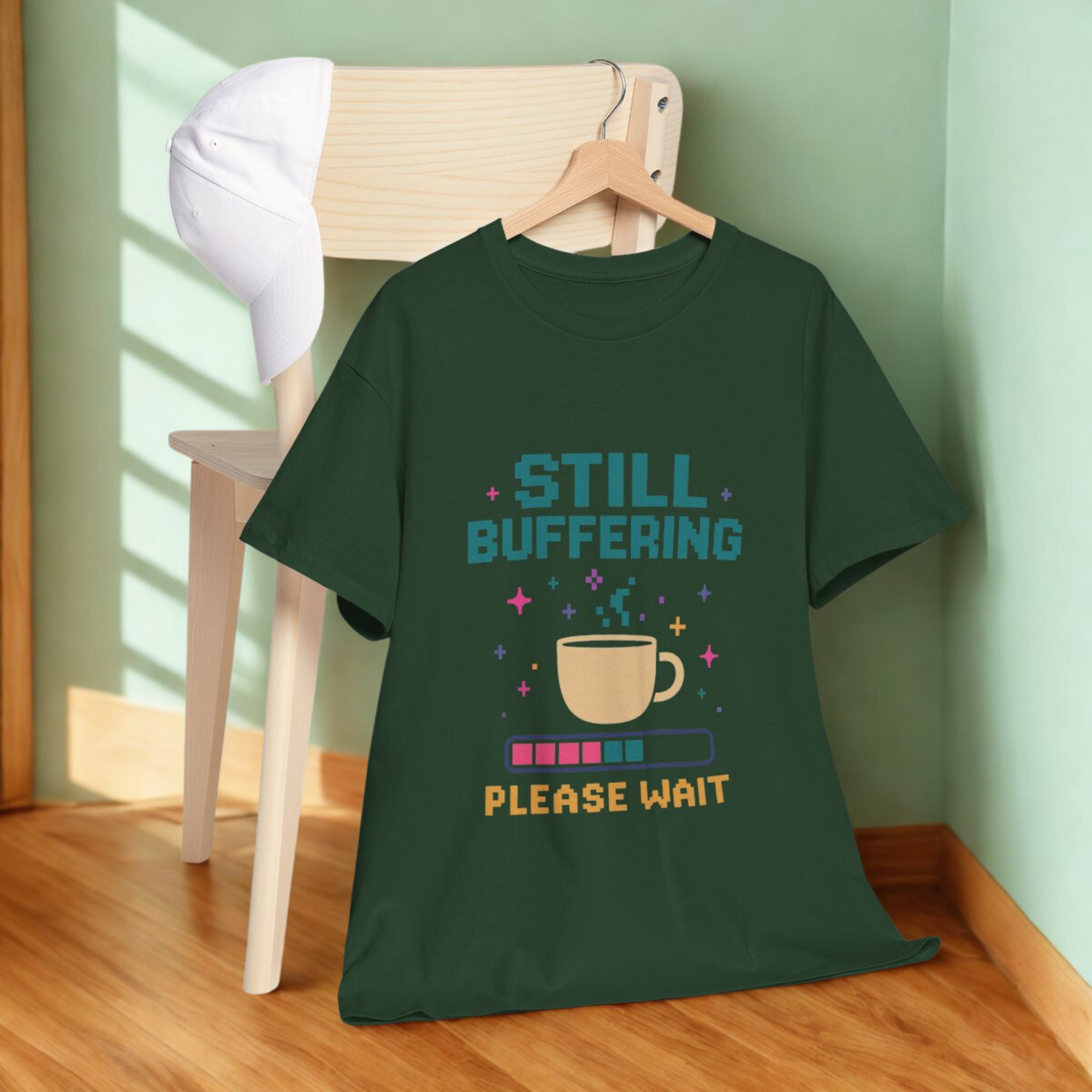 Cute Tech Humor Tee | Still Buffering Please Wait | Gift for Tech Lovers Geeky T Shirt Casual Wear Funny Shirt Innovation Gift product thumbnail image