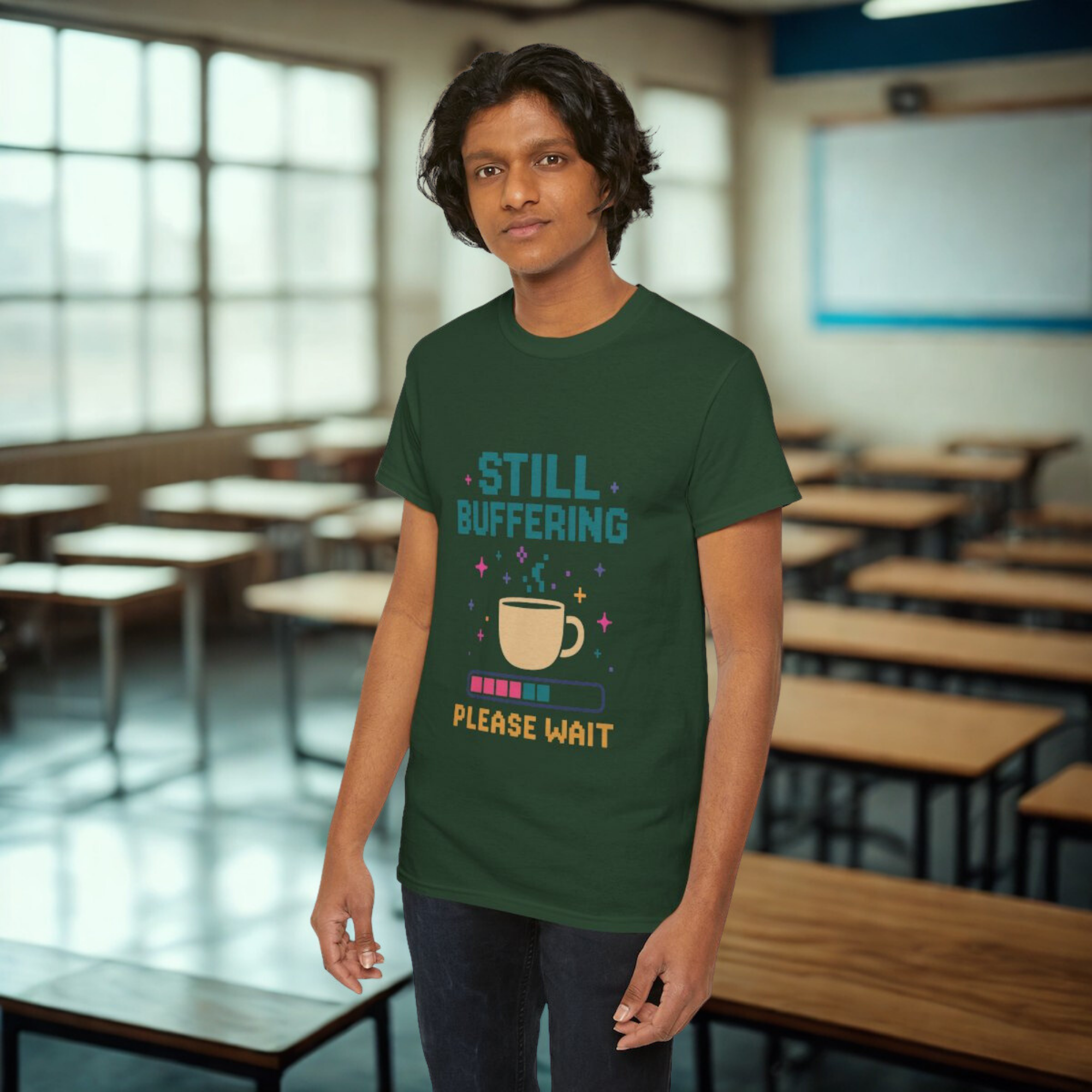 Cute Tech Humor Tee | Still Buffering Please Wait | Gift for Tech Lovers Geeky T Shirt Casual Wear Funny Shirt Innovation Gift product thumbnail image