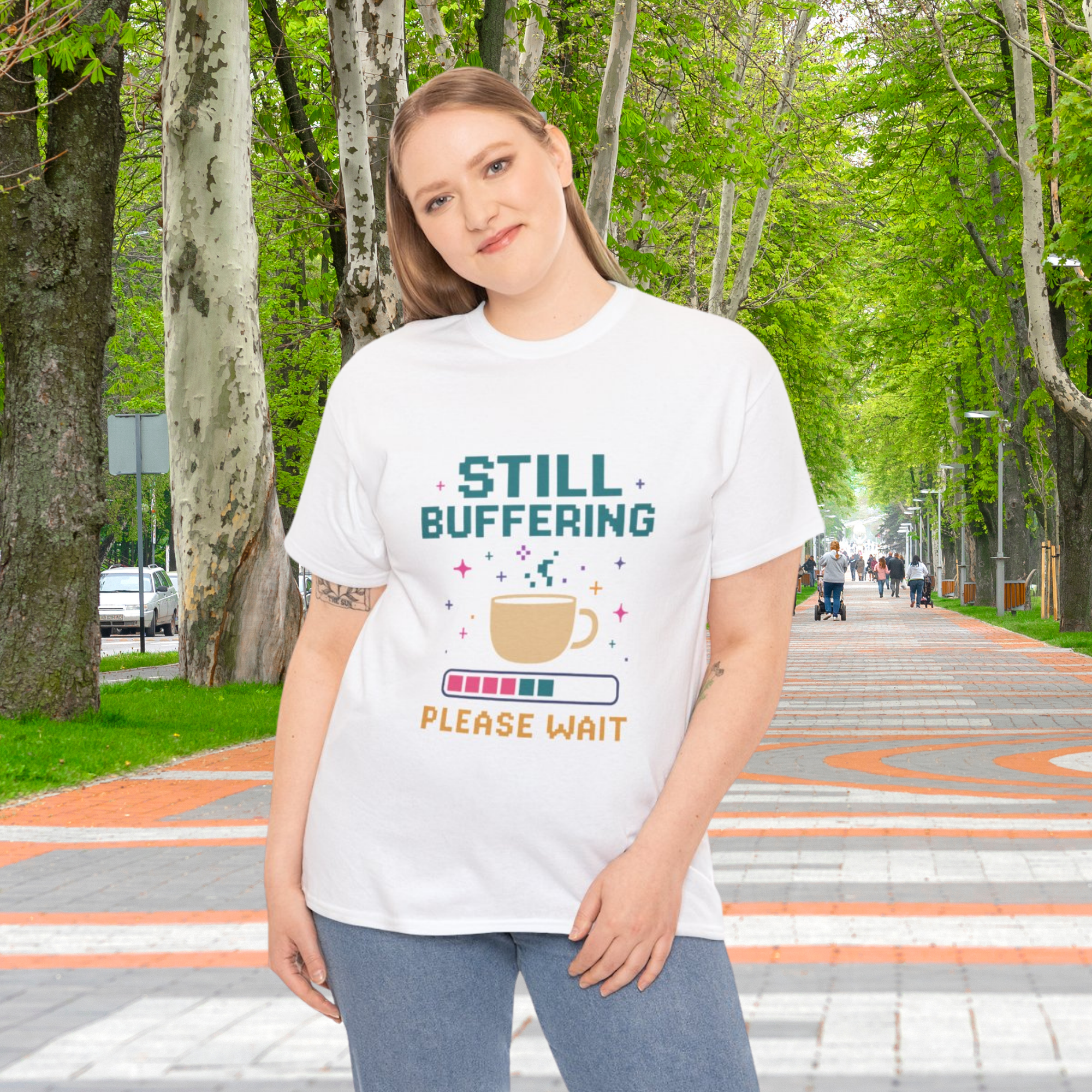 Cute Tech Humor Tee | Still Buffering Please Wait | Gift for Tech Lovers Geeky T Shirt Casual Wear Funny Shirt Innovation Gift product thumbnail image