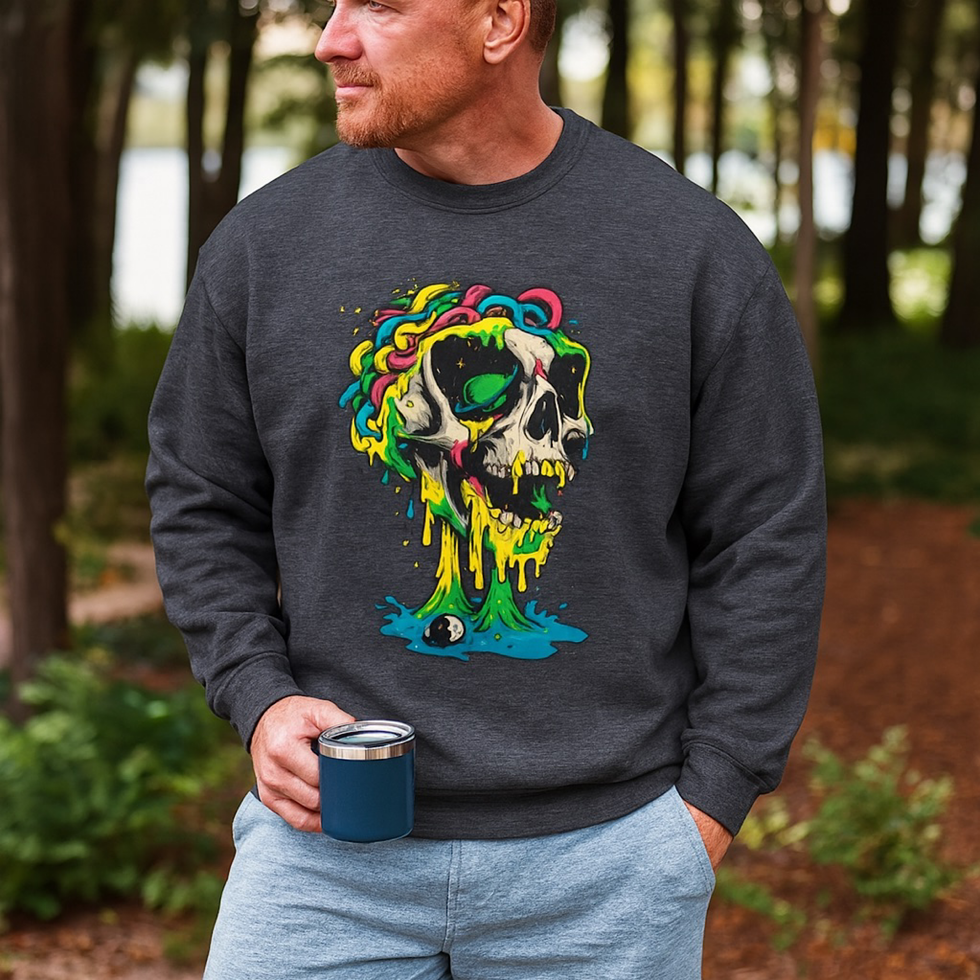 Step into the AM In Style Vibrant Skull Graphic Crewneck Heavy Sweatshirt Unisex