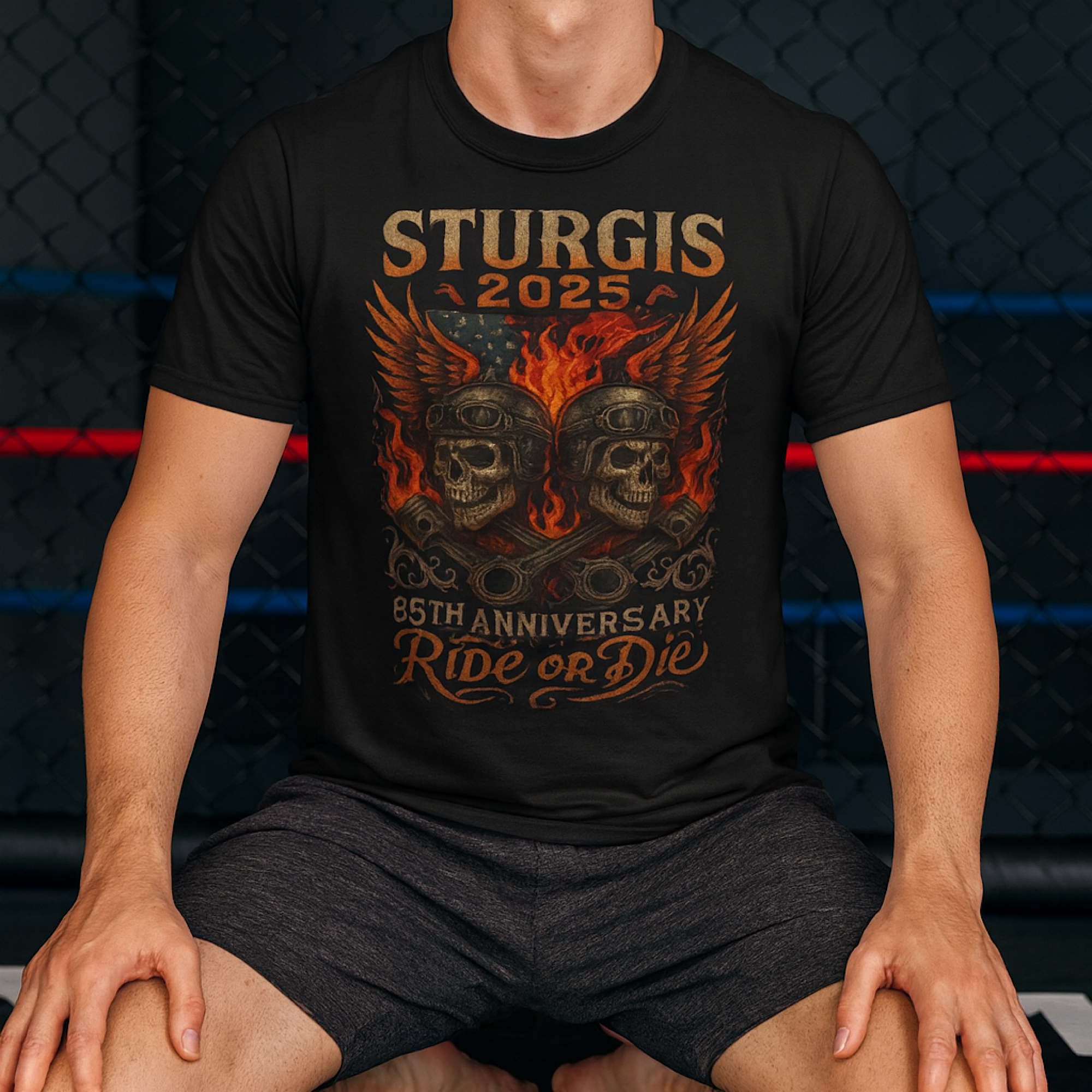 Sturgis 2025 85th Anniversary Ride or Die Biker T-Shirt Skull Flames Tee product thumbnail image