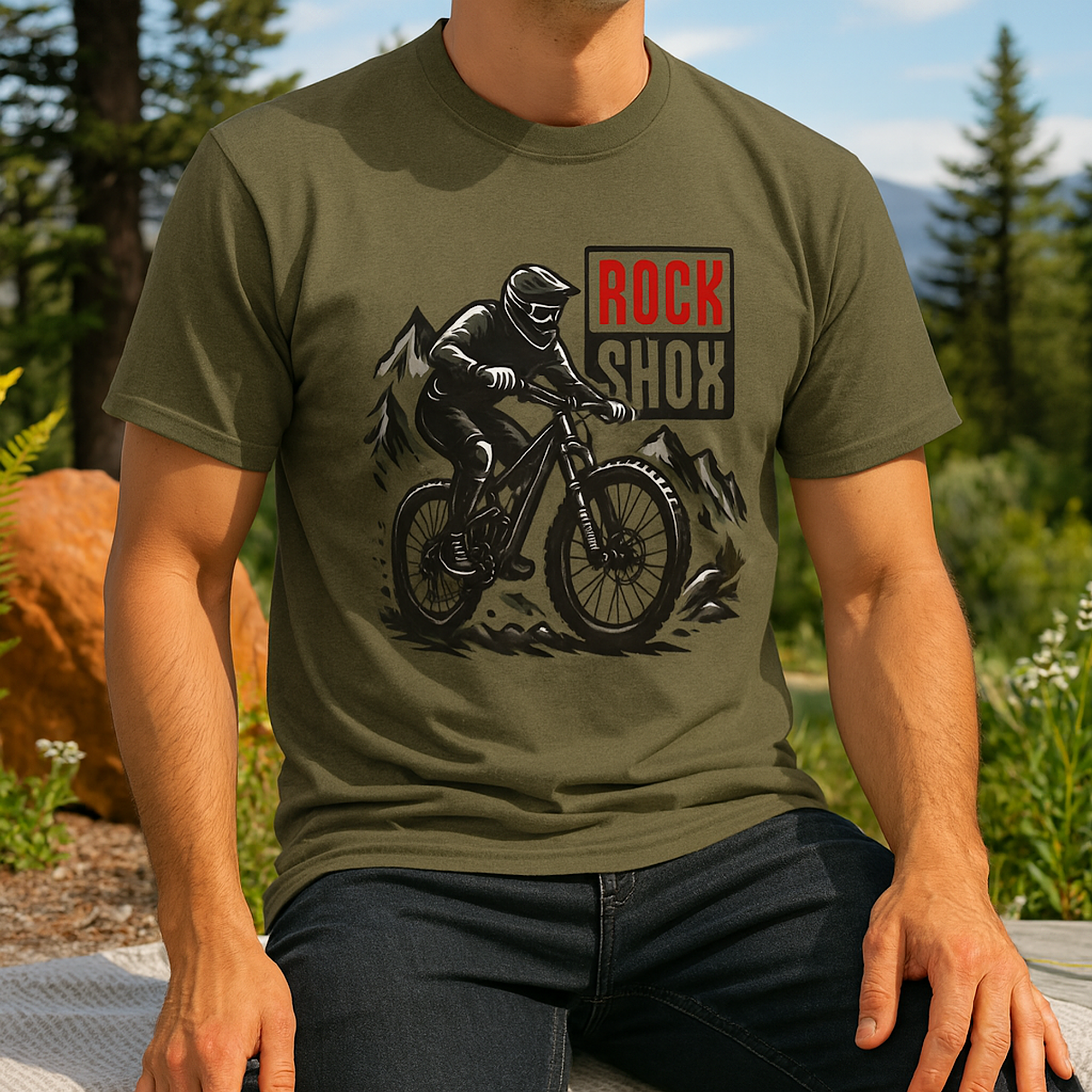 RockShox Mountain Bike Rider T-Shirt MTB Rock Shox Cycling Trail Trek Santa Cruz