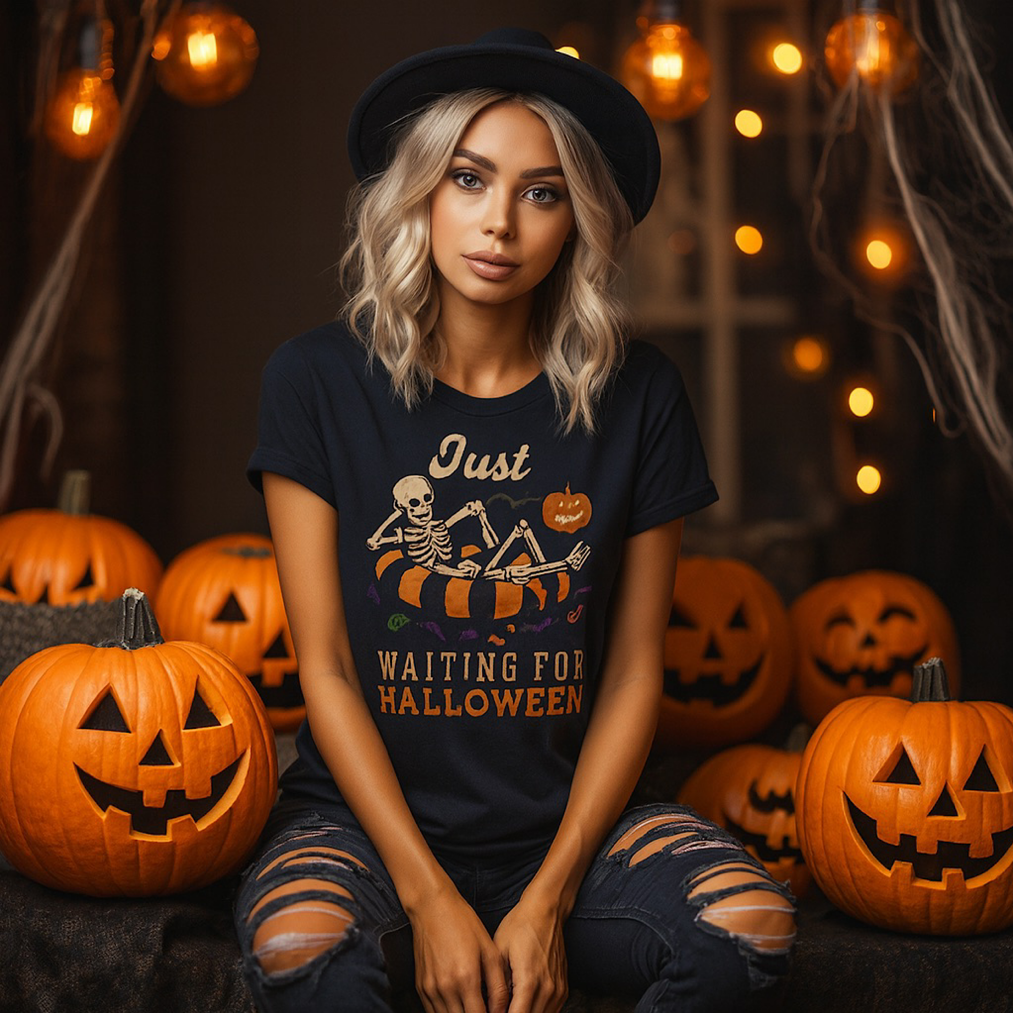 Summerween Just Waiting for Halloween  Shirt Tube Float Funny Tee
