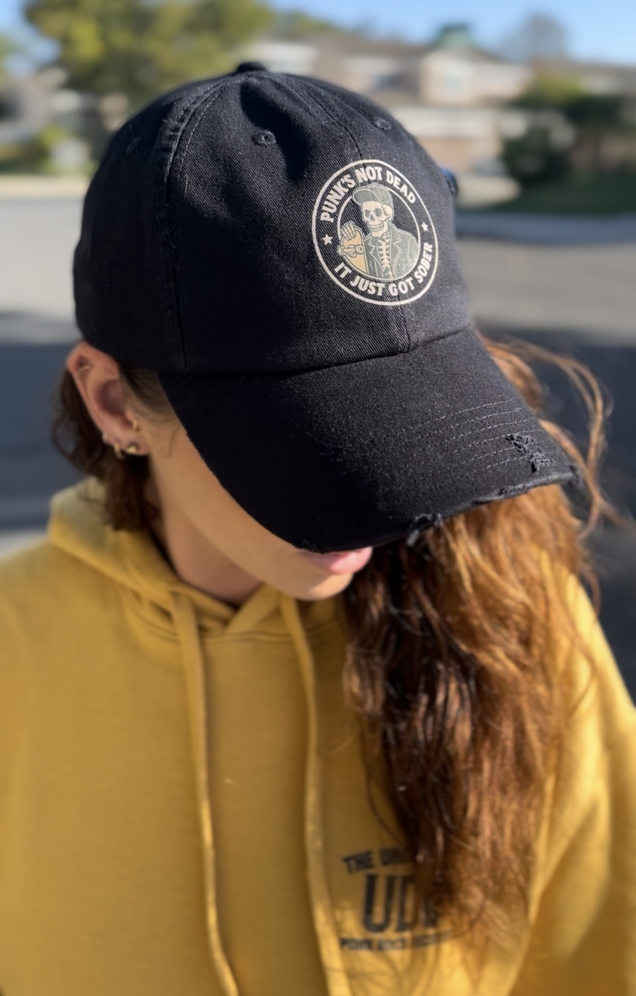 Distressed Skull Cap - Casual Unisex Hat, Funny Dad Gift, Gothic Fashion Accessory, Halloween Costume, Everyday Wear product thumbnail image