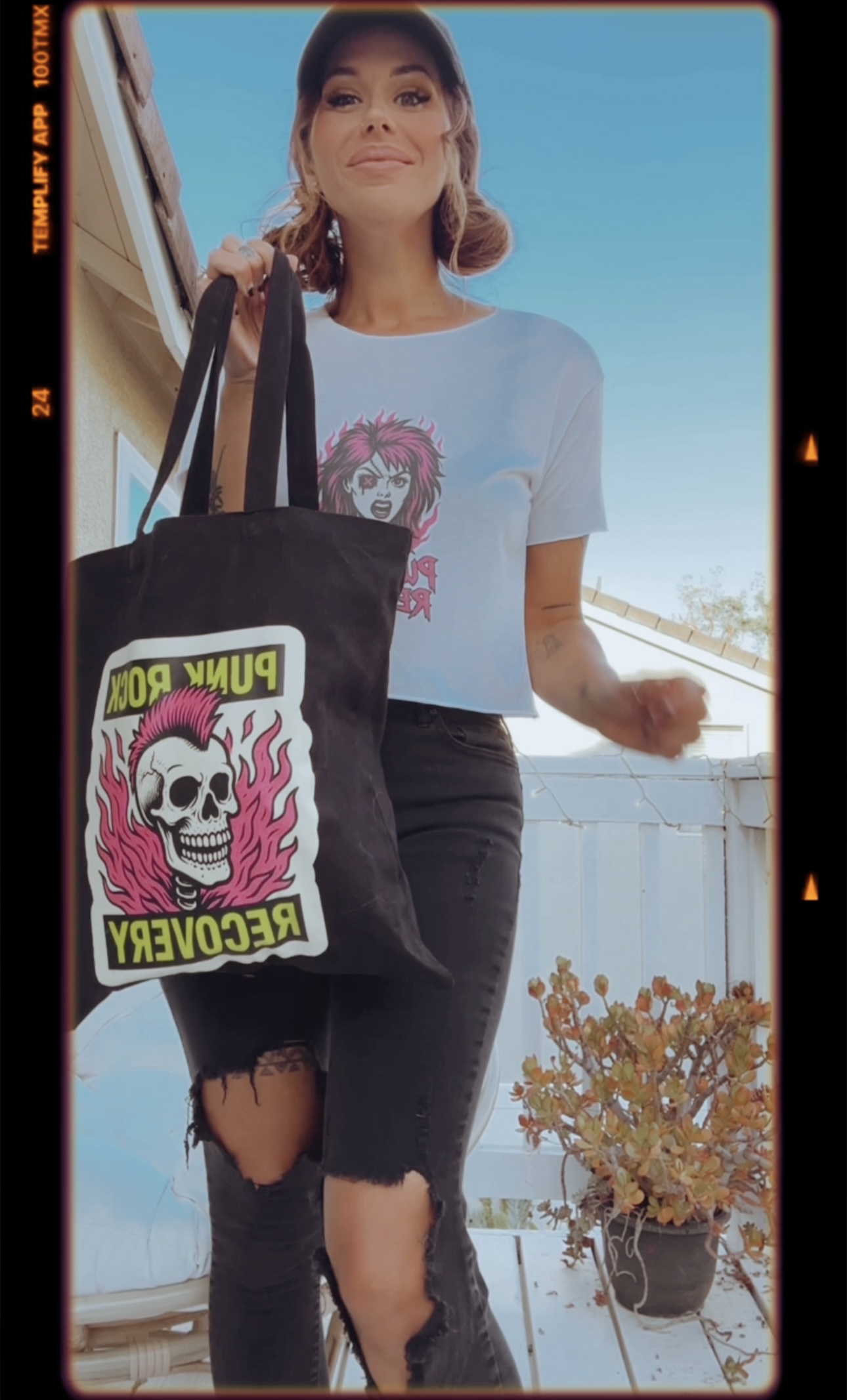 Punk Rock Recovery Tote Bag, Eco-Friendly Shopping Tote, Music Festival Accessory, Gift for Rock Lovers, Black Canvas Bag product thumbnail image
