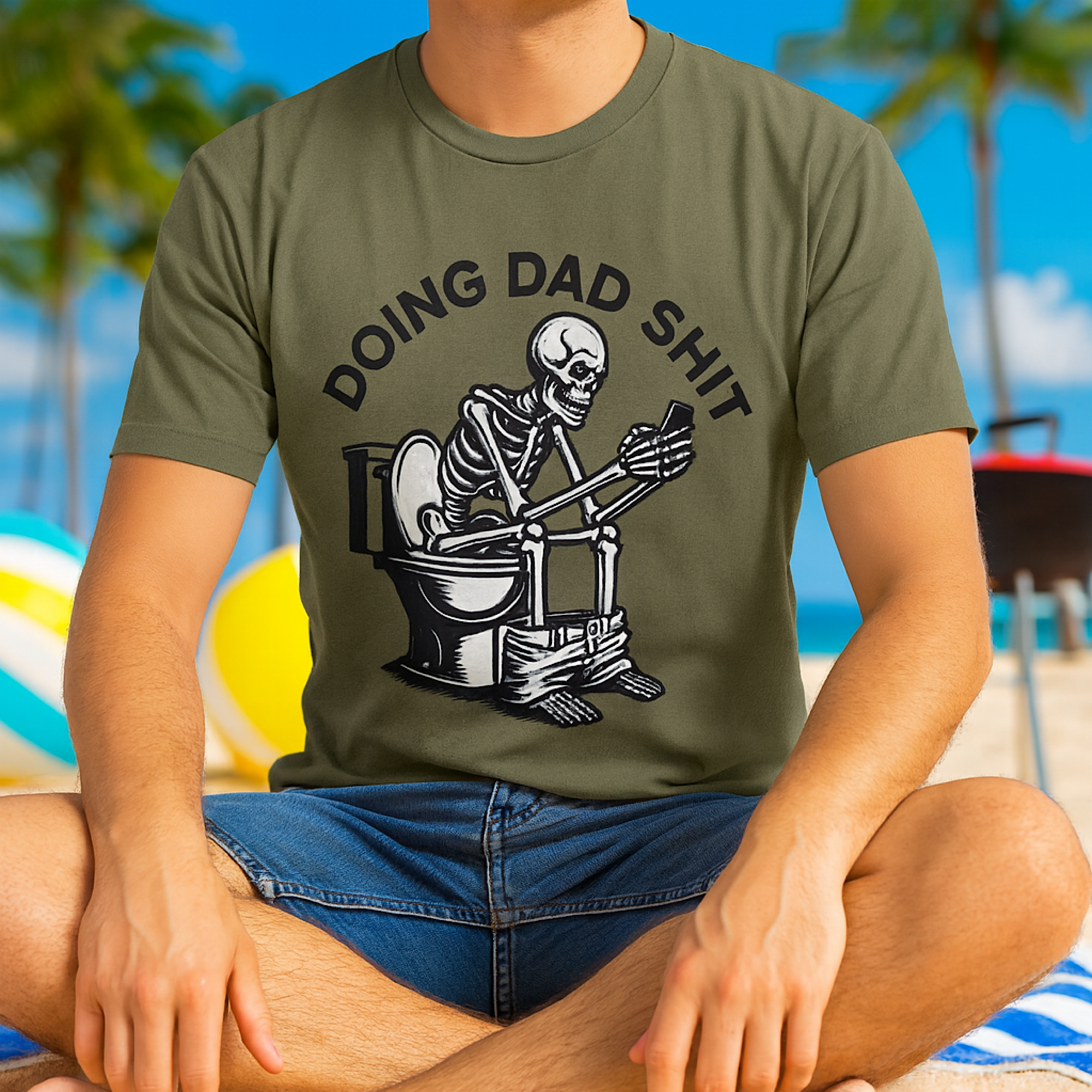 Funny Dad Shirt – “Doing Dad Sh*t” Skeleton on Toilet  Fathers Day T-Shirt 2025