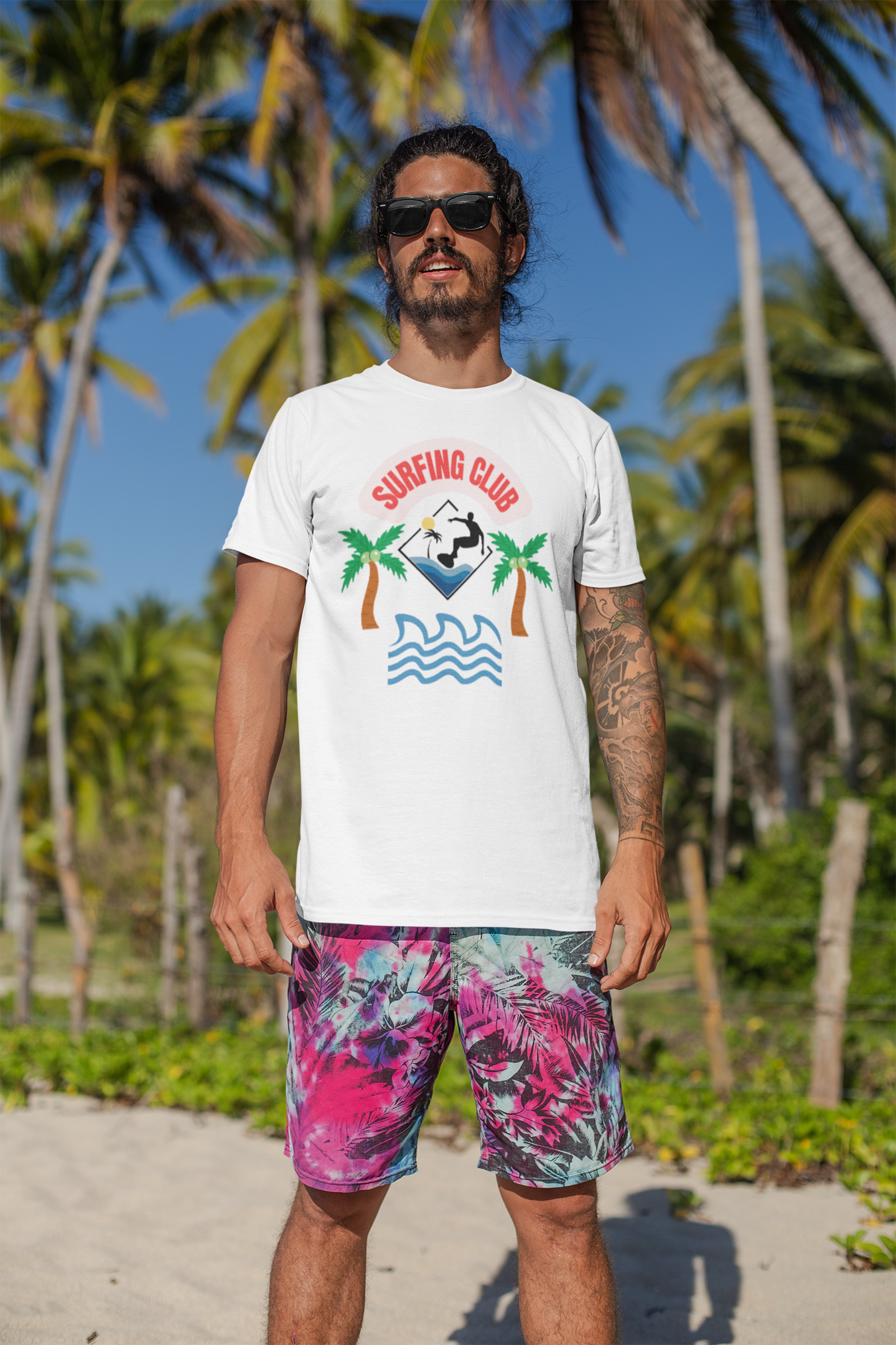 Surfing Club T-Shirt with Tropical Vibes, Summer Tee, Vacation Outfits, Casual Wear, Gifts for Beach Lovers, Relaxed Style product thumbnail image