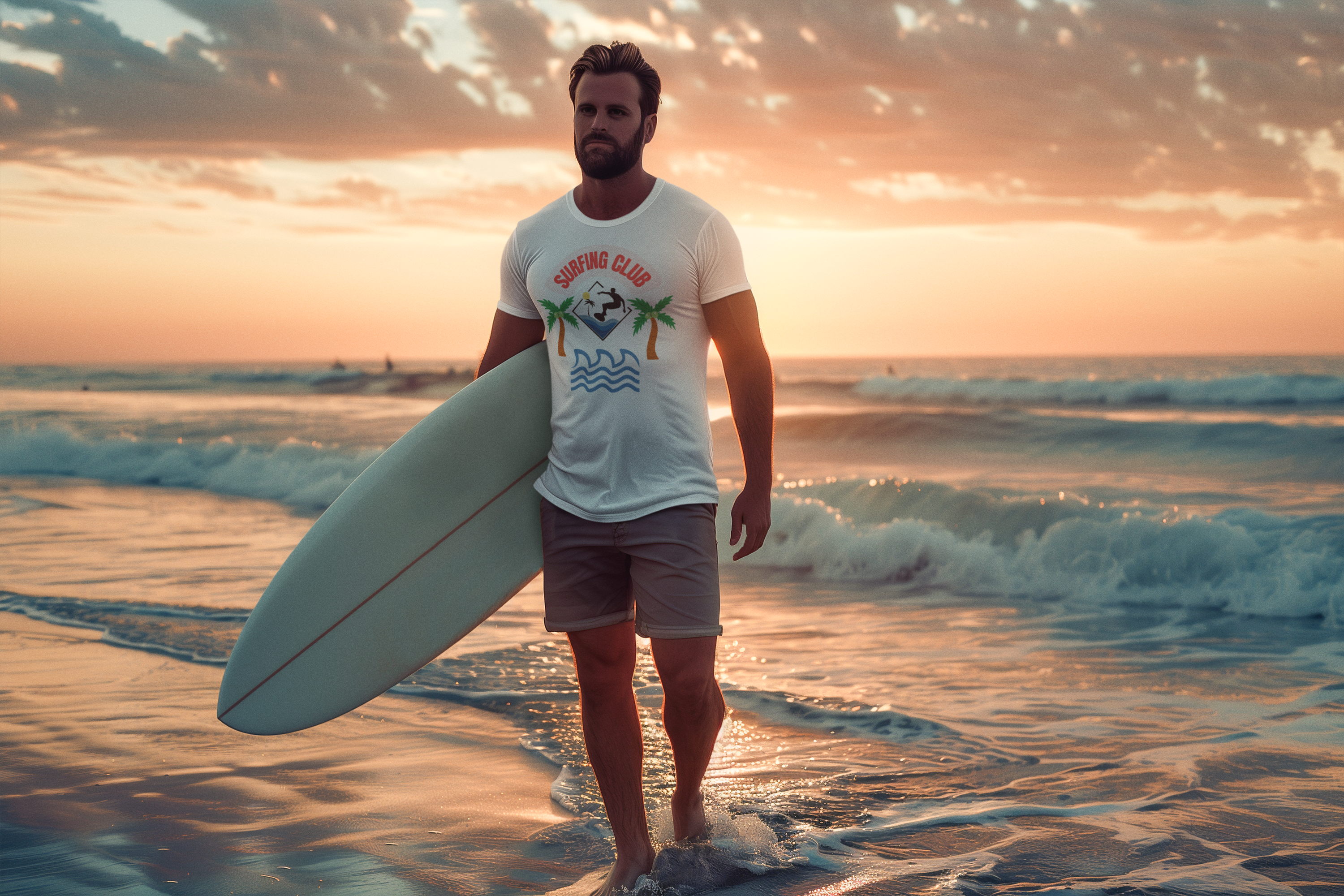 Surfing Club T-Shirt with Tropical Vibes, Summer Tee, Vacation Outfits, Casual Wear, Gifts for Beach Lovers, Relaxed Style product thumbnail image