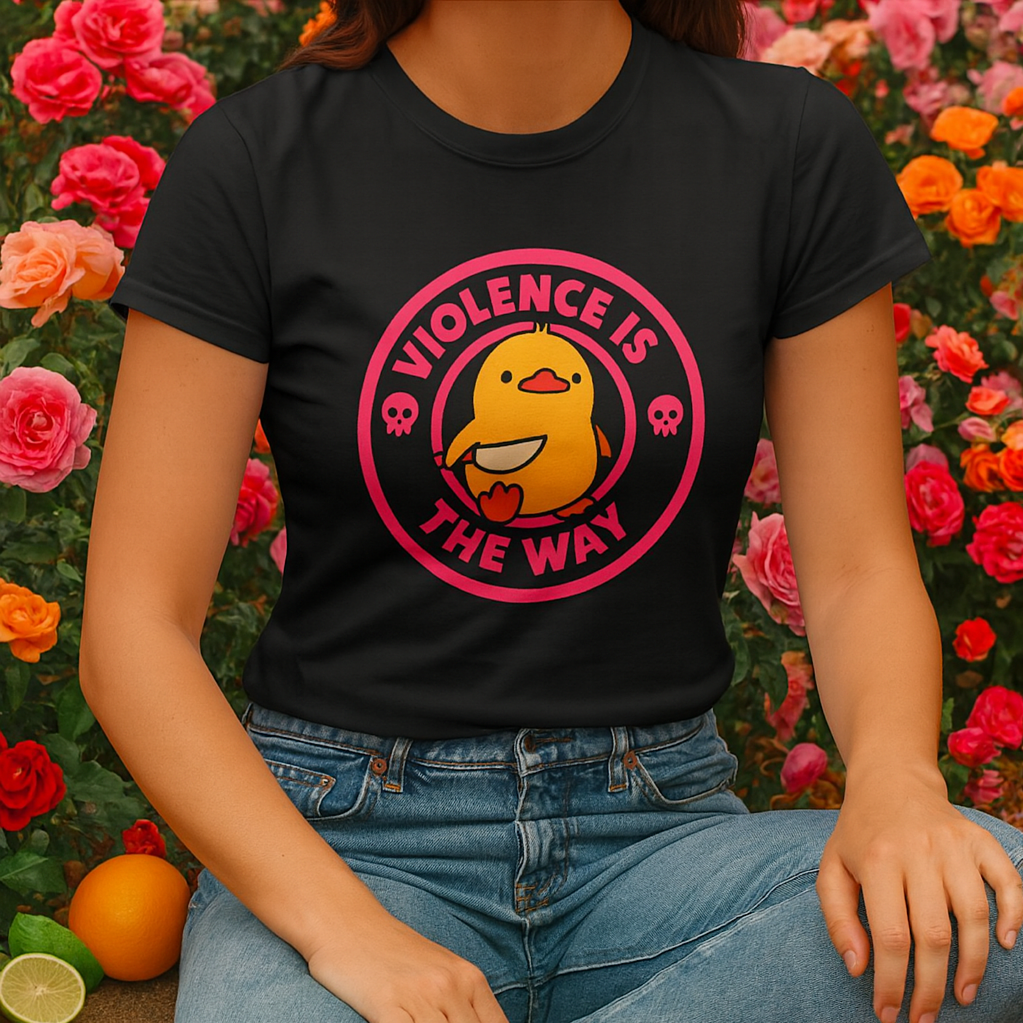 Funny Duck Shirt VIOLENCE IS THE WAY Tee Pink Text Sarcastic Jeep Humor T-Shirt  product thumbnail image