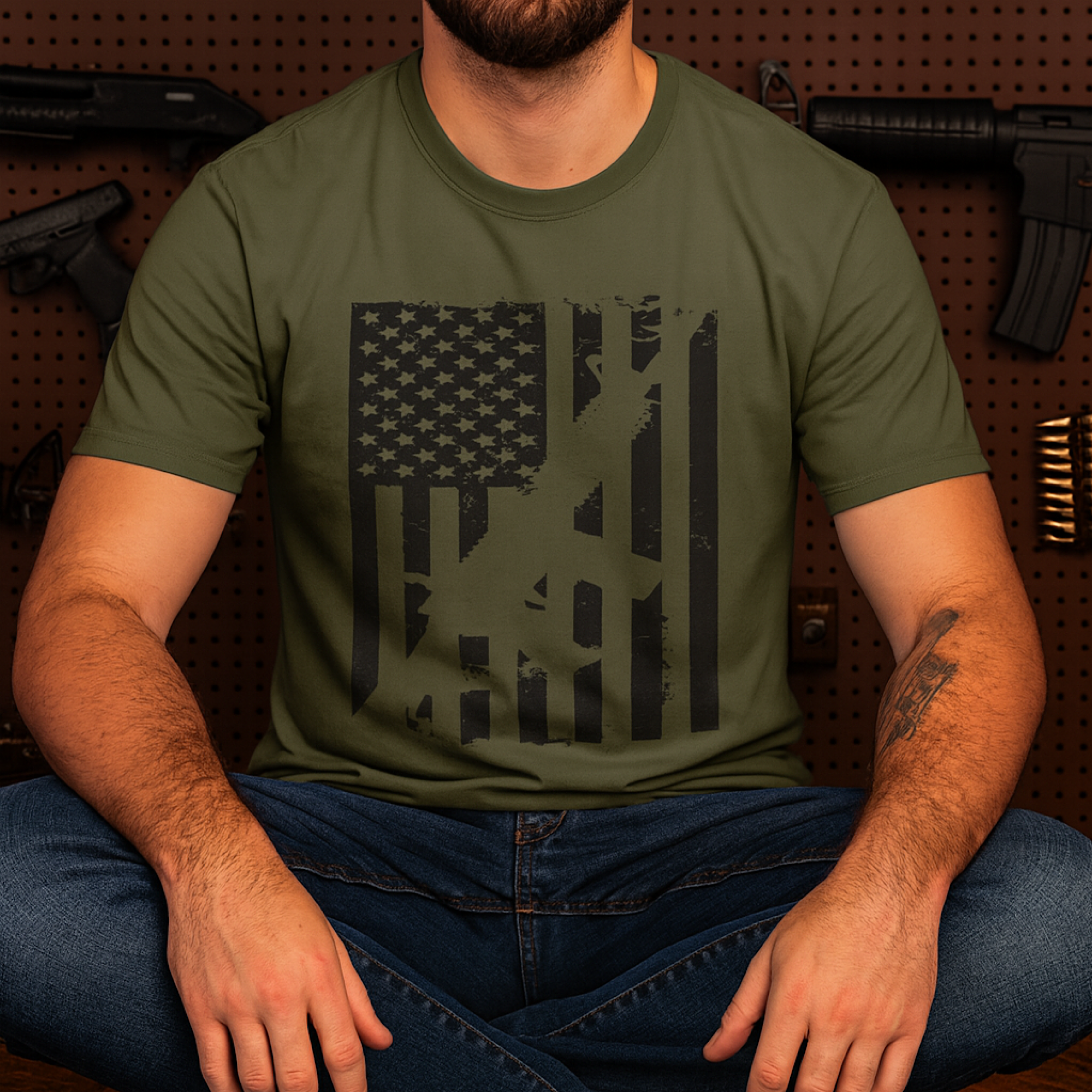 USA Gun Flag Rifle Shirt AR15 American M4 2nd Amendment NRA Cotton Tee