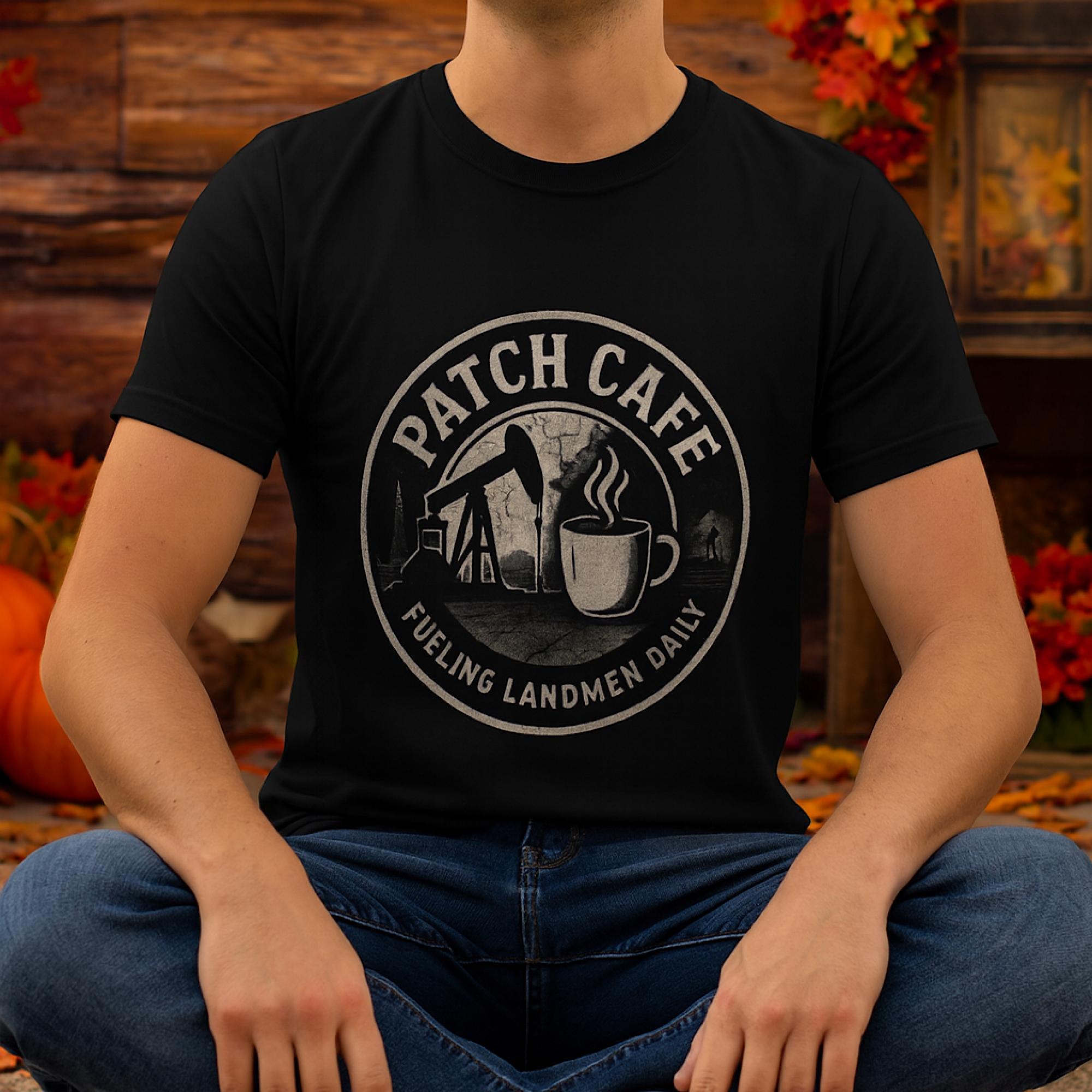 Patch Cafe Landman T-Shirt Oilfield Roughneck Energy Worker Shirt Coffee Tee