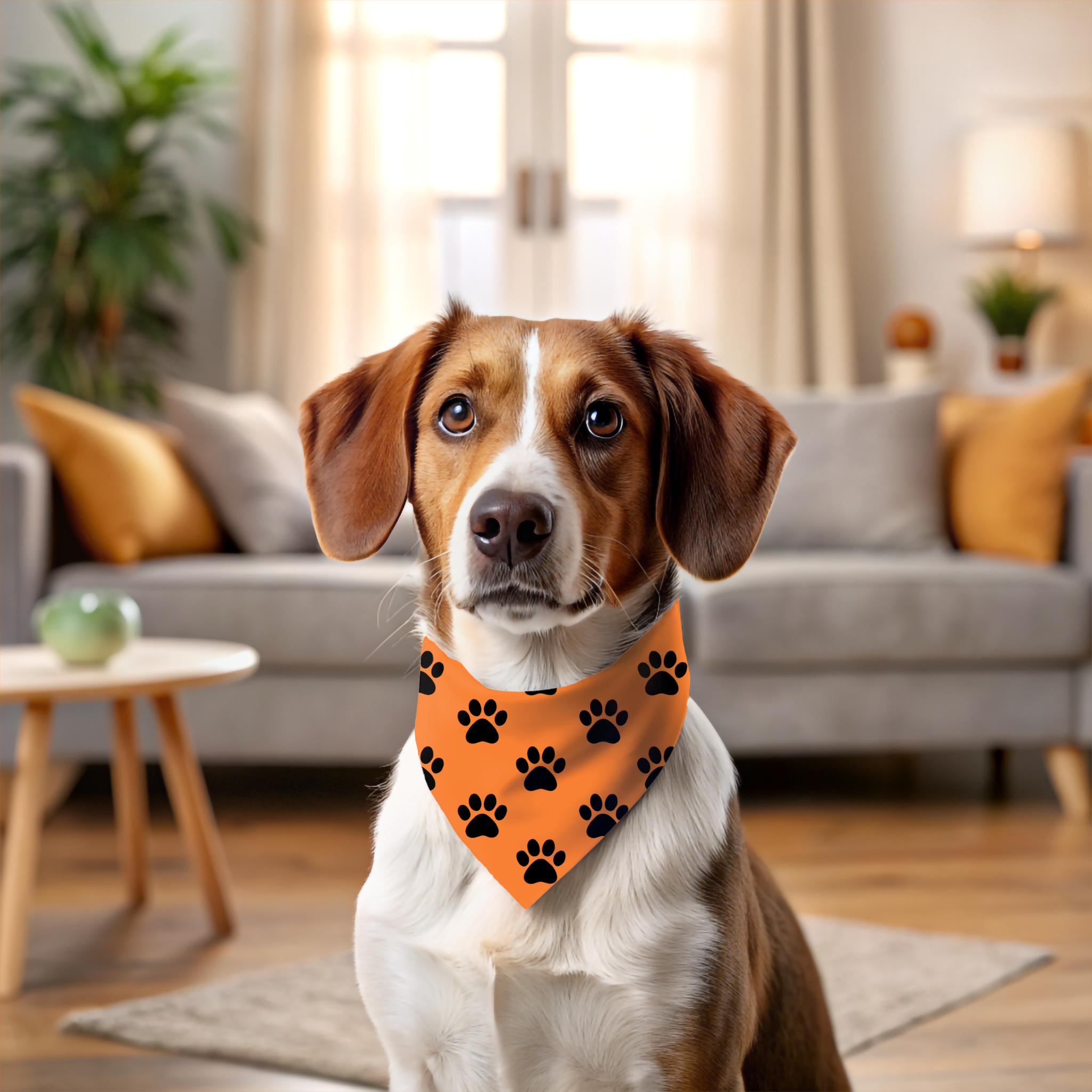 Pet Bandana -Orange &amp; Paws