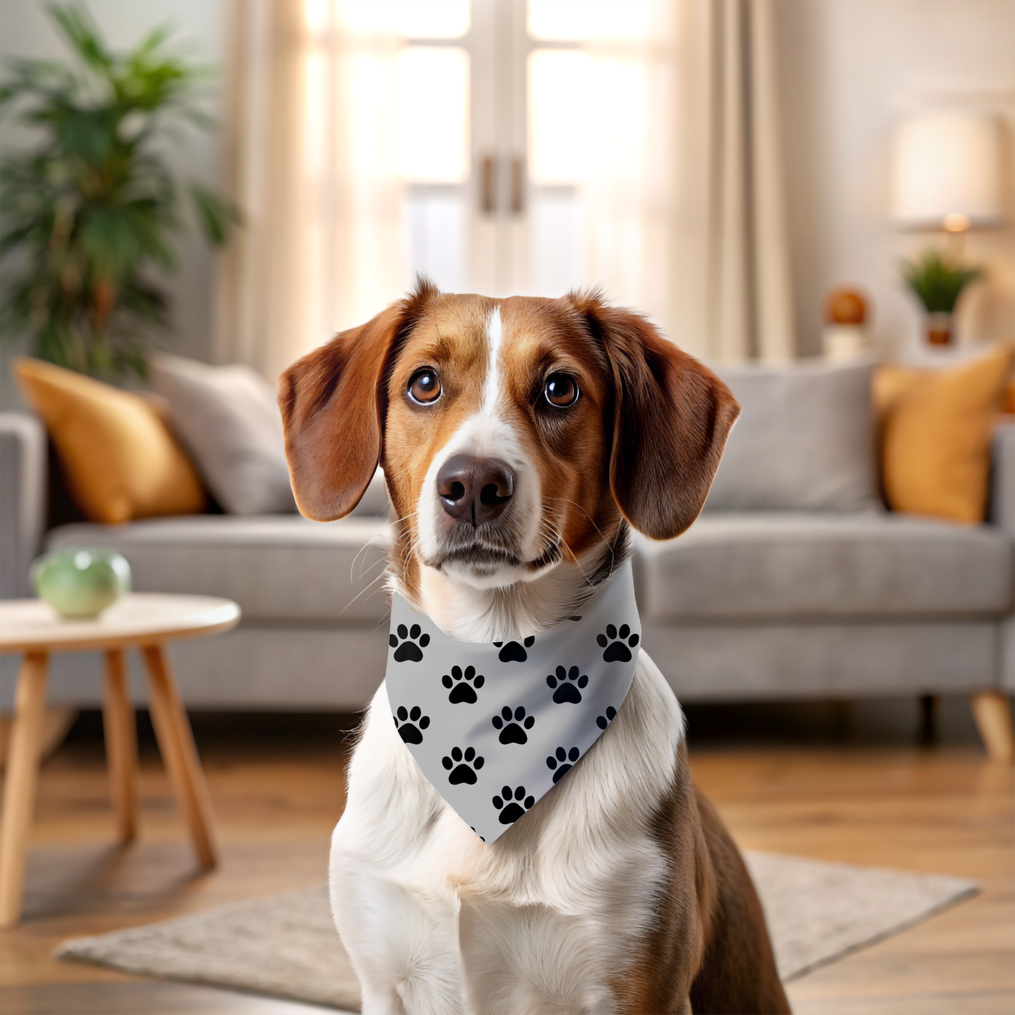 Pet Bandana -Light Grey & Paws product thumbnail image Pet Bandana -Light Grey & Paws product thumbnail image