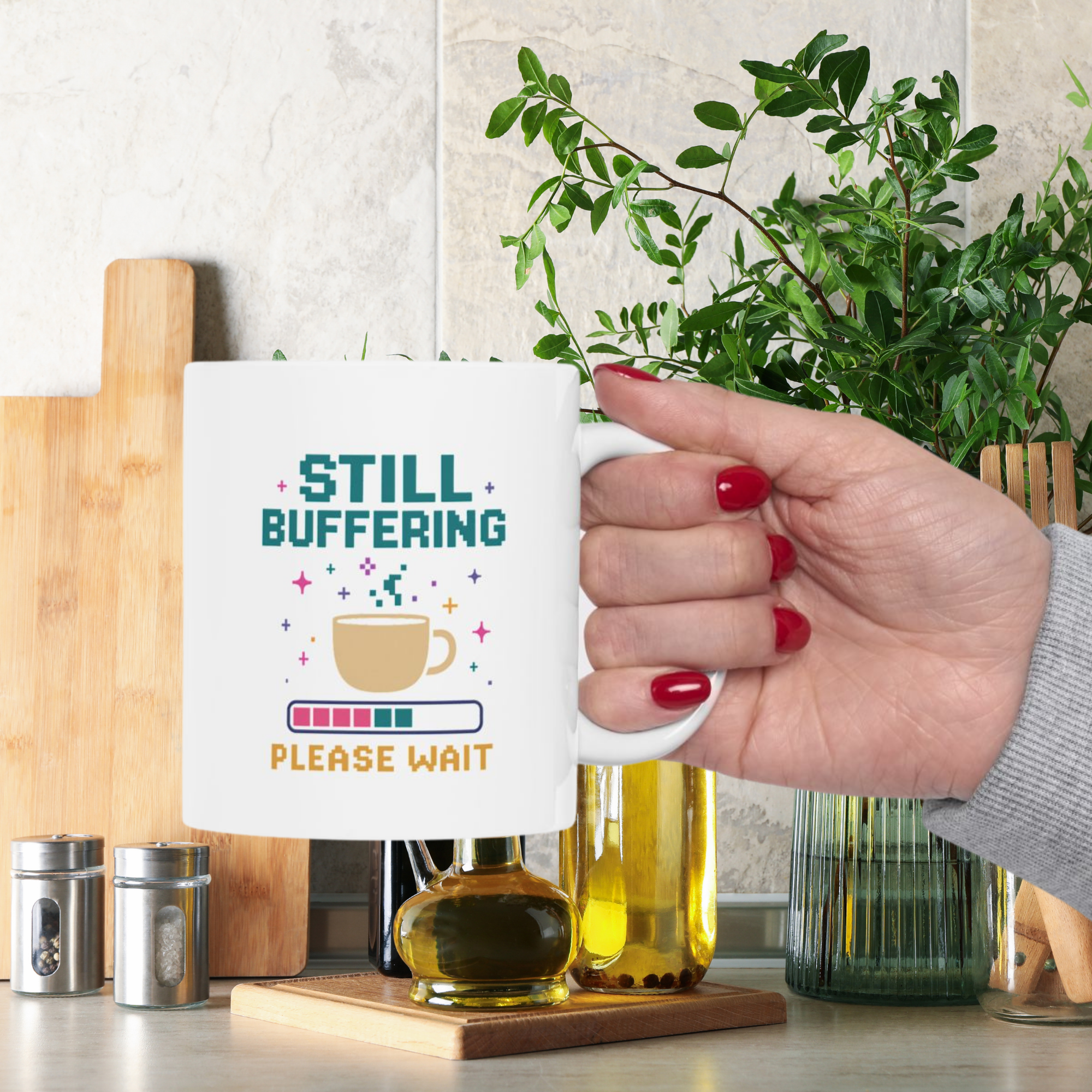 Still Buffering Please Wait Coffee Mug | Funny Tech Geek Gift | White Ceramic Mug 11oz And 15oz | Humor Office Cup for Gamers And Coders product thumbnail image