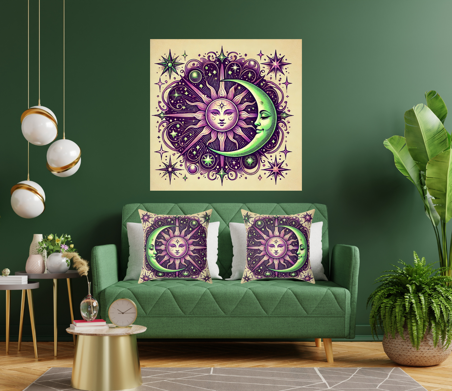 Celestial Sun and Moon Throw Pillow – Boho Zodiac Cushion, Astrology Decor, Cosmic Bedroom Accent product thumbnail image
