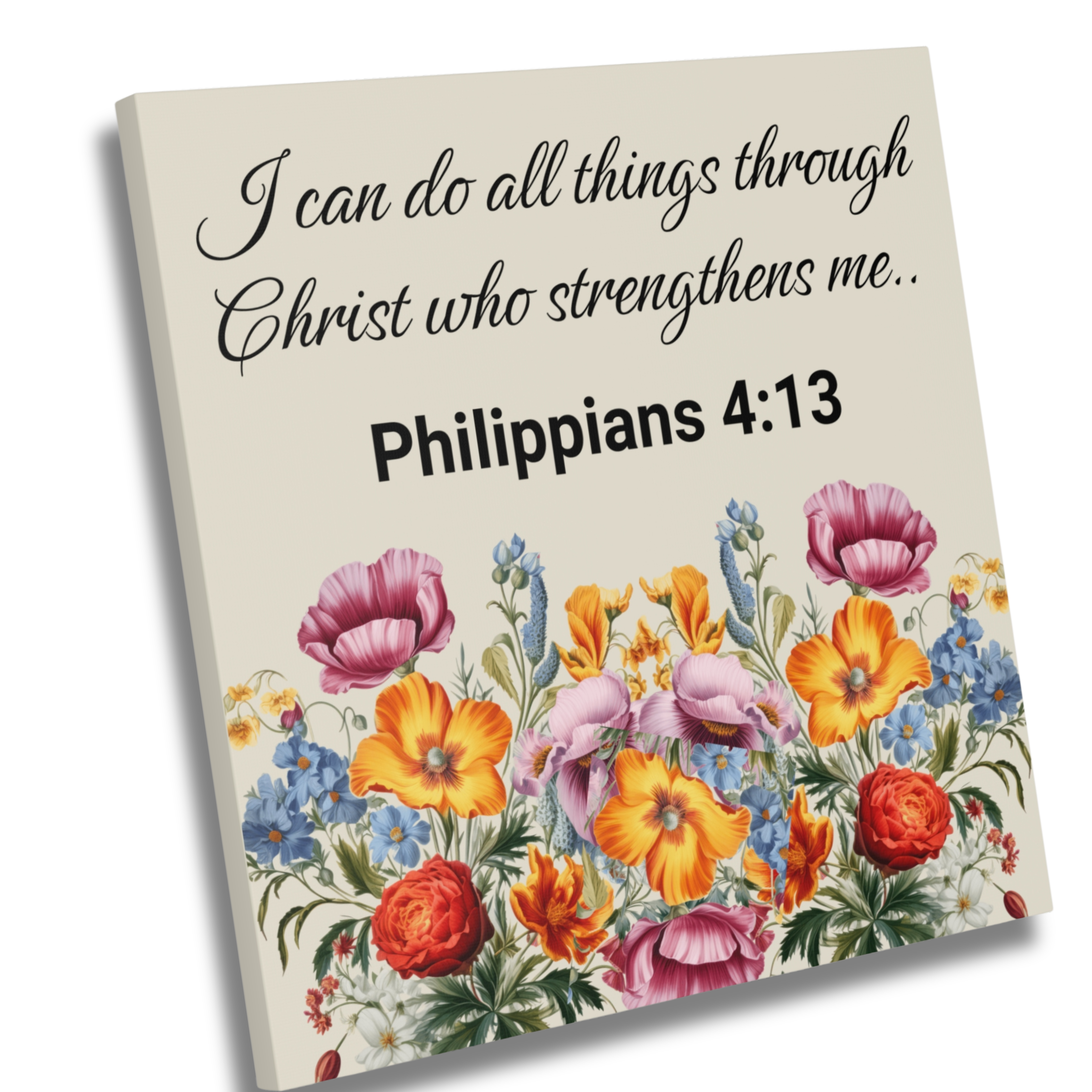 Christian Wall Art Canvas - I Can Do All Things Through Christ - Floral Bible Verse Print Philippians 4:13 product thumbnail image