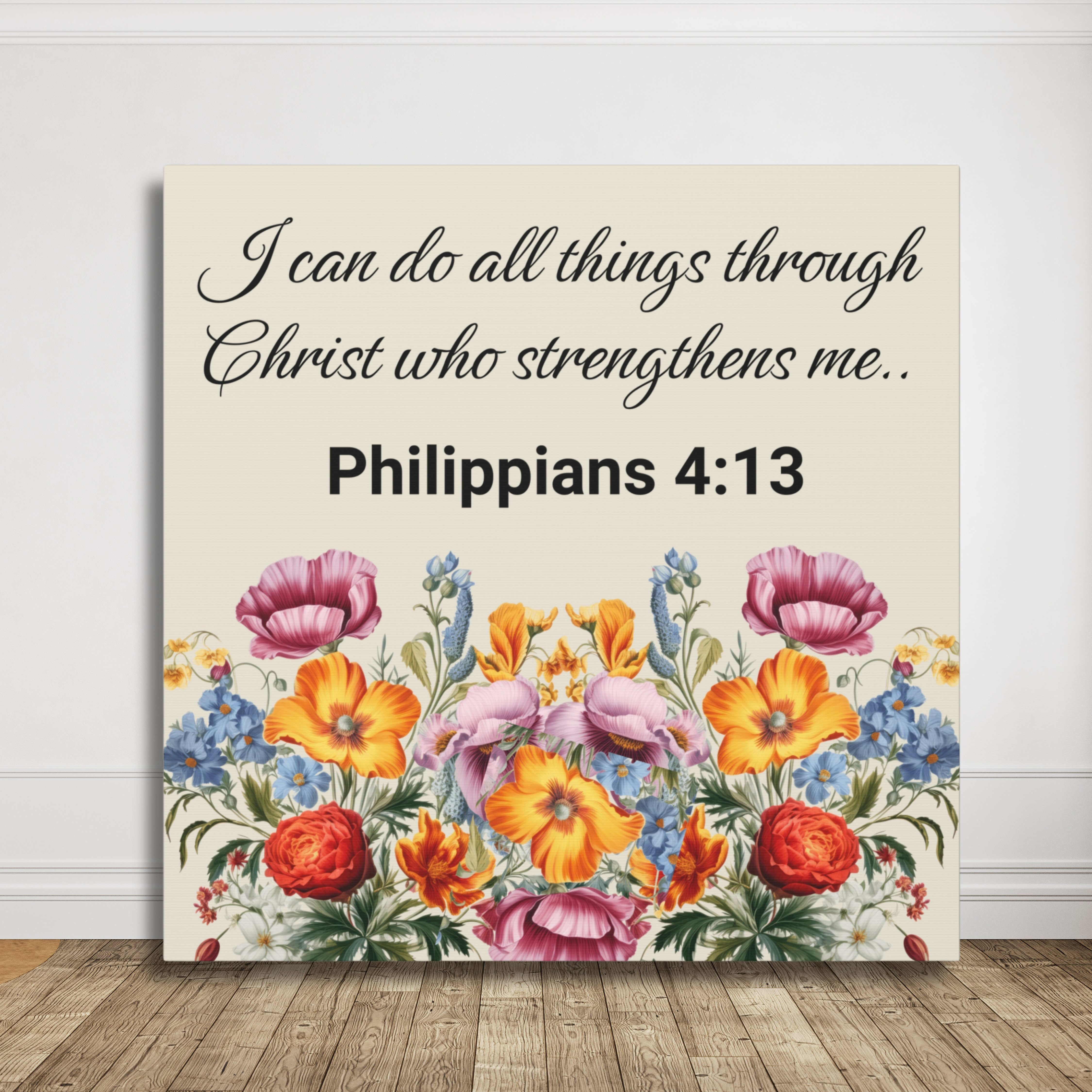Christian Wall Art Canvas - I Can Do All Things Through Christ - Floral Bible Verse Print Philippians 4:13 product thumbnail image Christian Wall Art Canvas - I Can Do All Things Through Christ - Floral Bible Verse Print Philippians 4:13 product thumbnail image