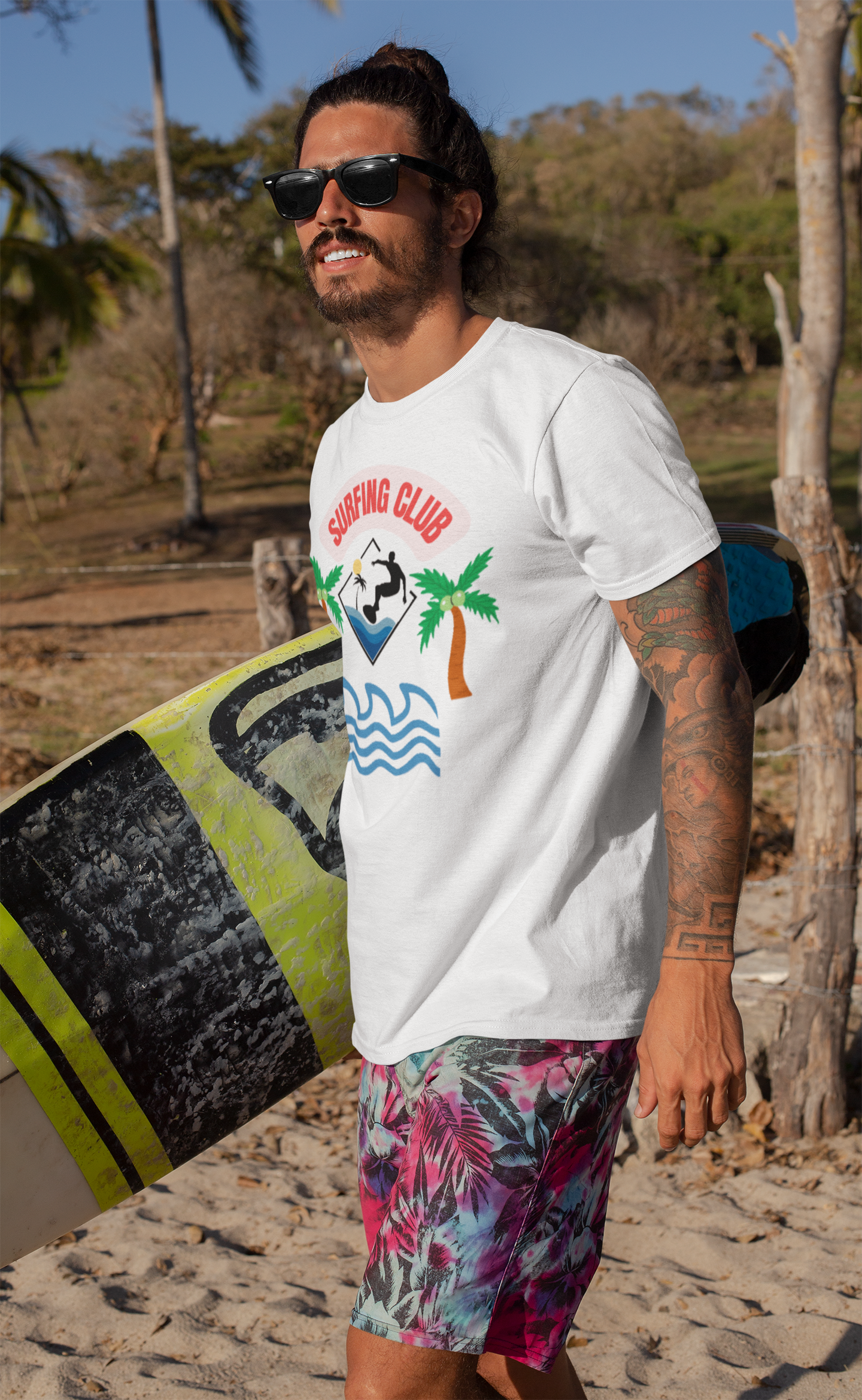 Surfing Club T-Shirt with Tropical Vibes, Summer Tee, Vacation Outfits, Casual Wear, Gifts for Beach Lovers, Relaxed Style product thumbnail image