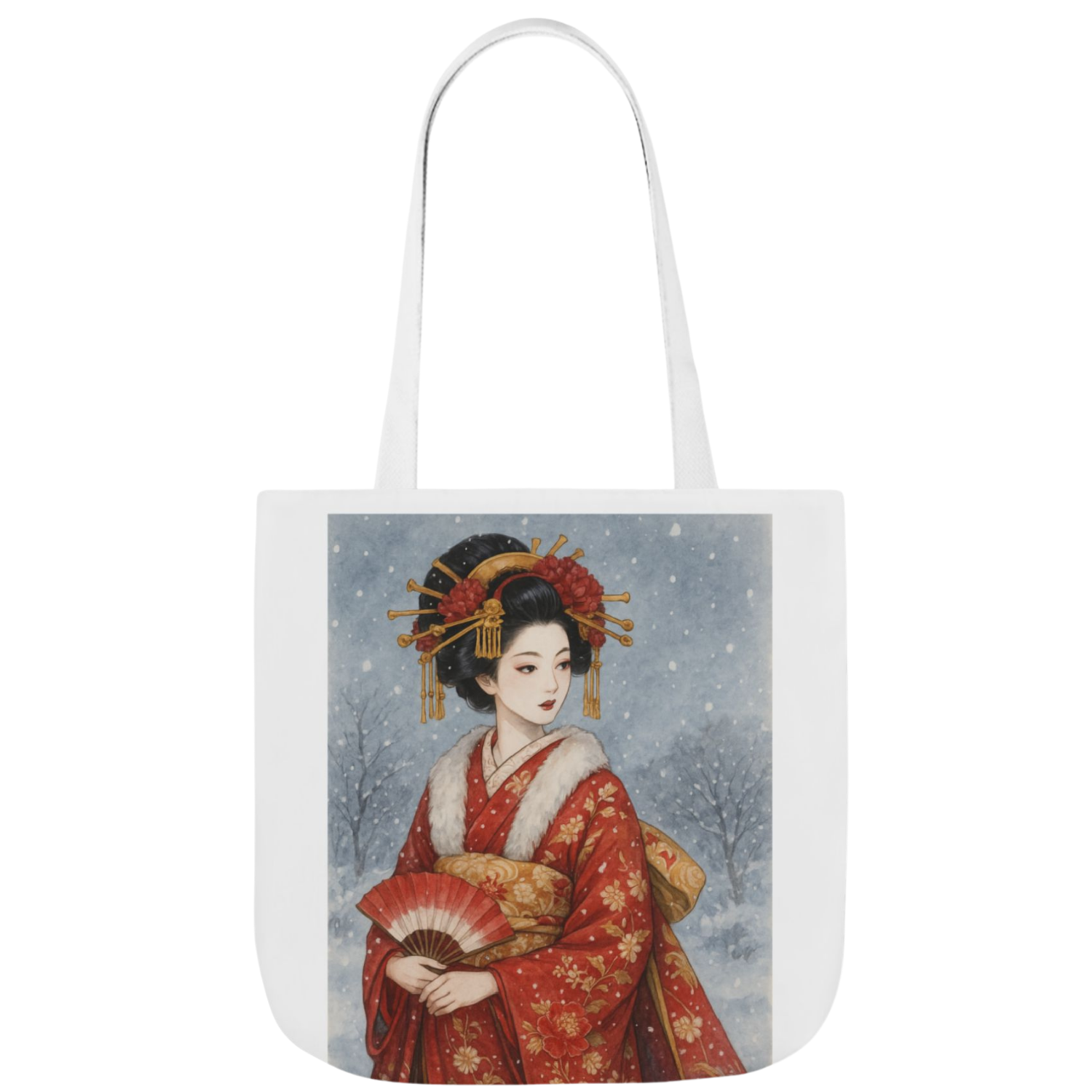 Elegant Japanese Geisha Tote Bag – Large 18×18″ – 5 Strap Colors product thumbnail image