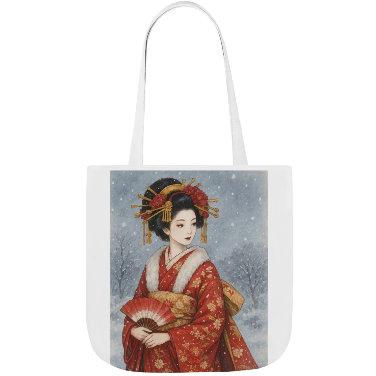 Elegant Japanese Geisha Tote Bag – Medium 16×16″ – 5 Strap Colors product thumbnail image
