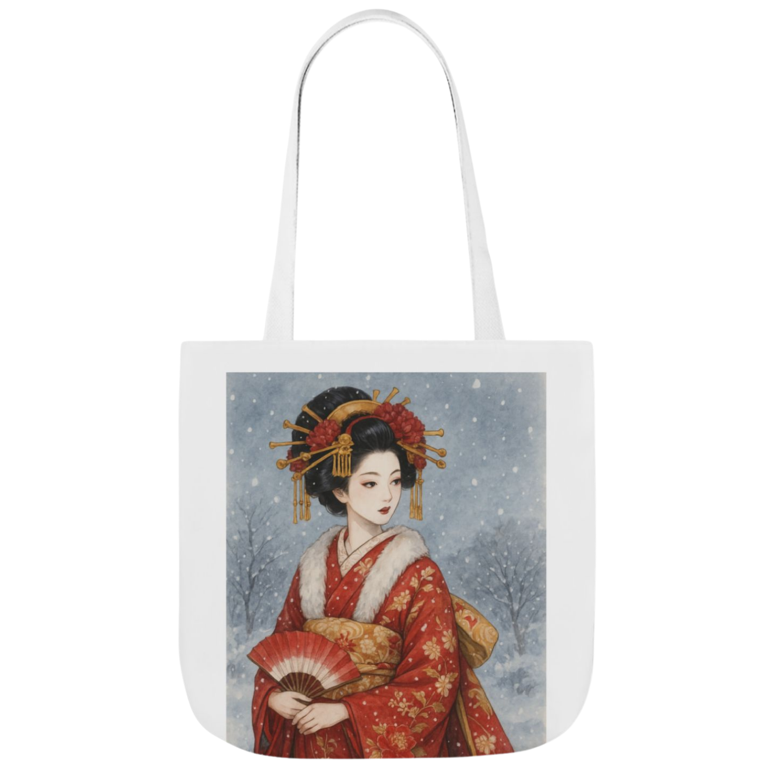 Elegant Japanese Geisha Tote Bag – Small 13×13″ – 5 Strap Colors product thumbnail image