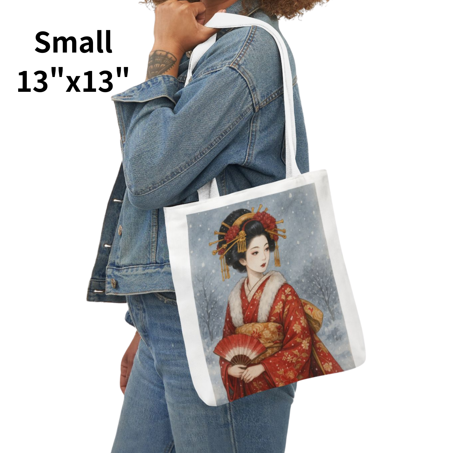 Elegant Japanese Geisha Tote Bag – Small 13×13″ – 5 Strap Colors