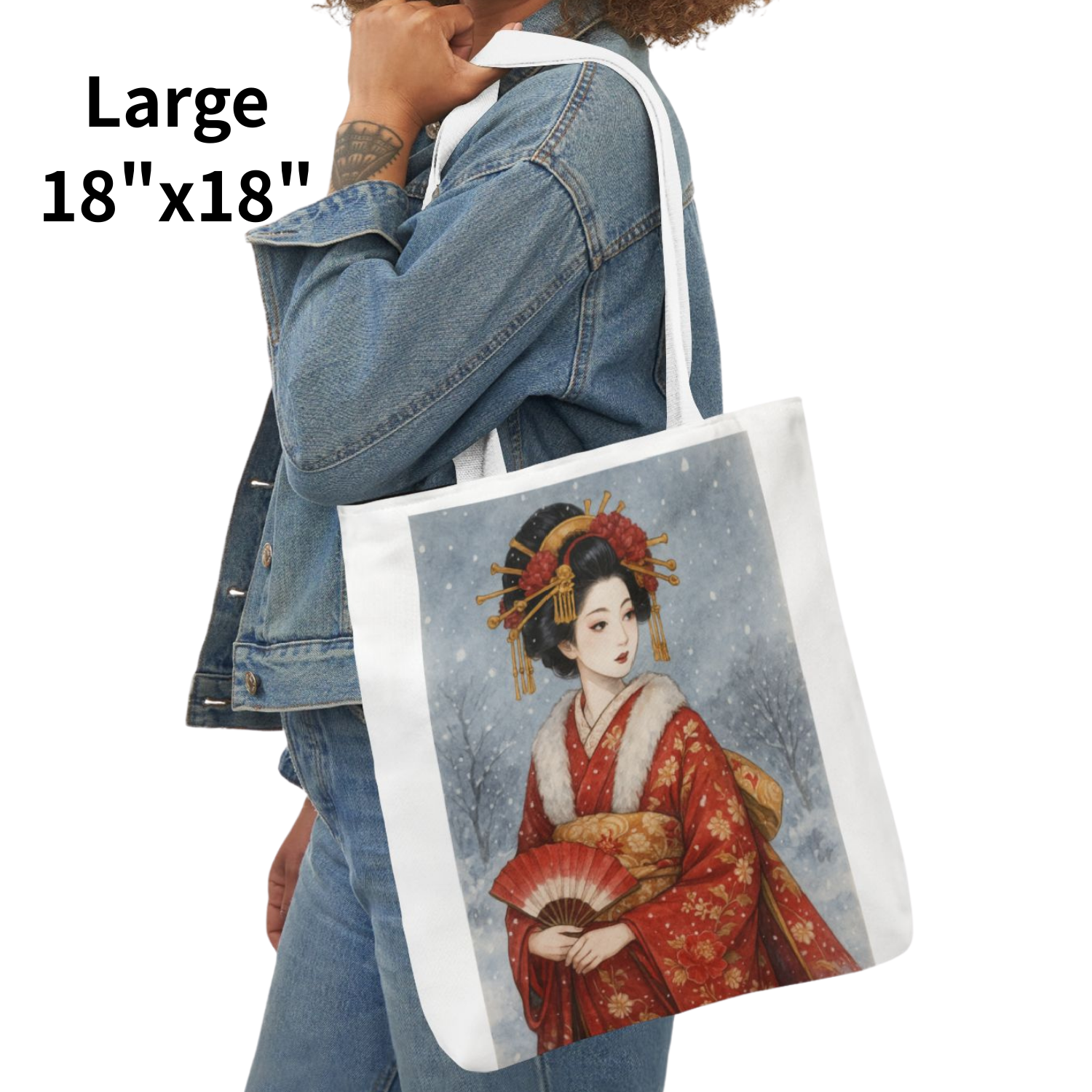 Elegant Japanese Geisha Tote Bag – Large 18×18″ – 5 Strap Colors