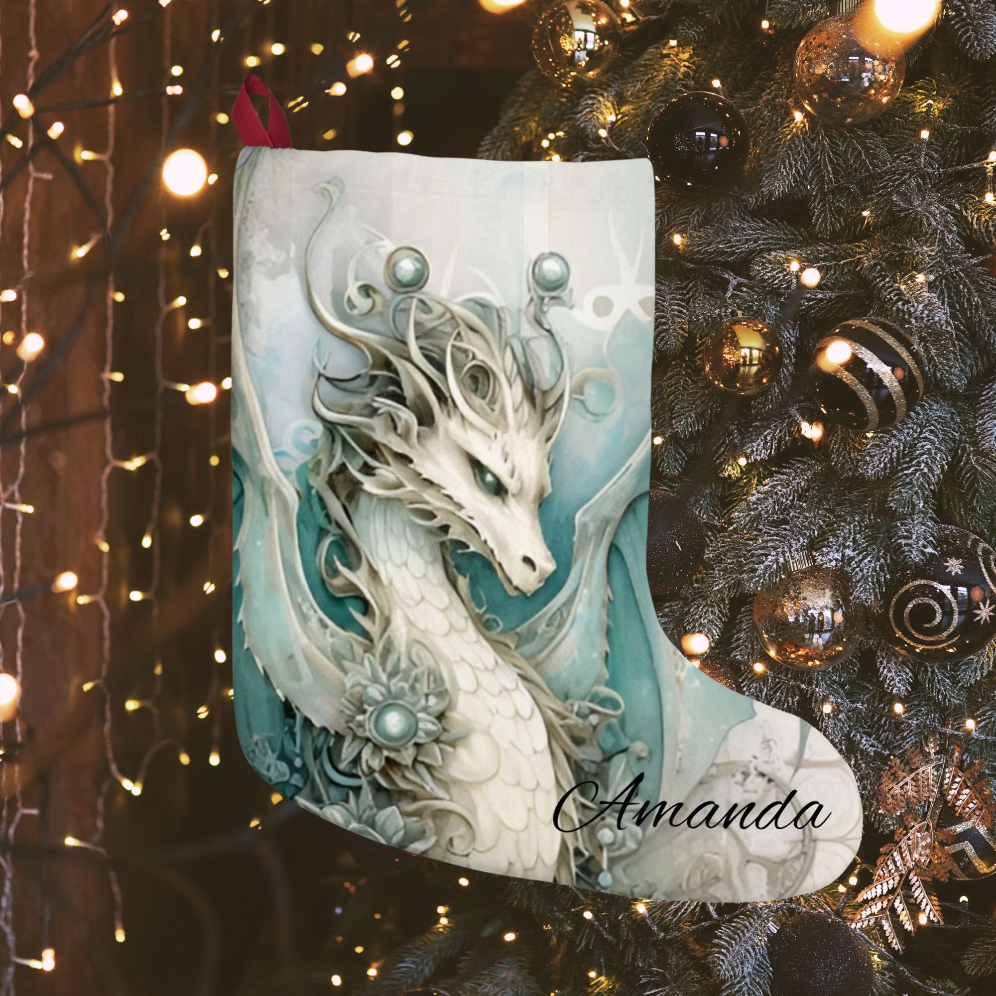 Snow Dragon Christmas Stocking