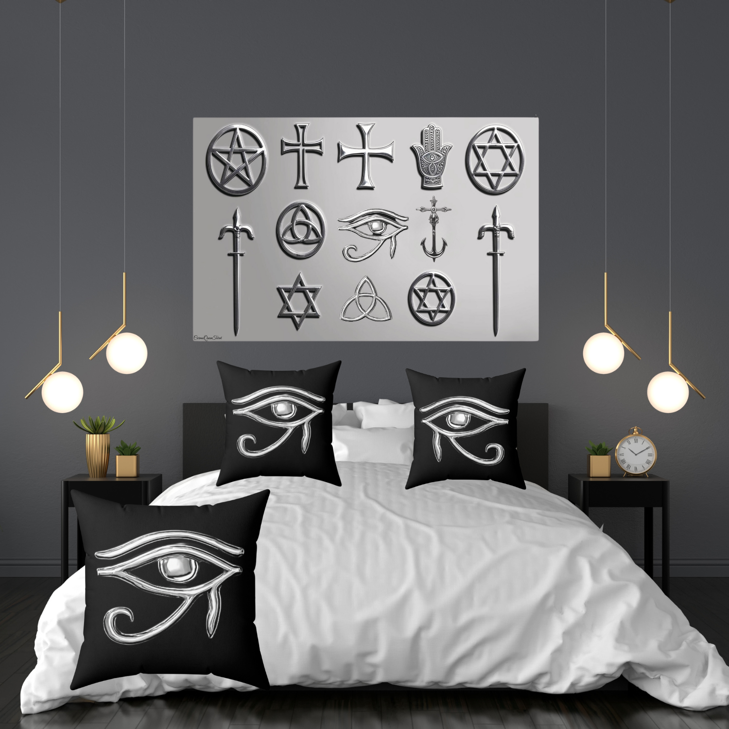 Bohemian Eye Of Horus Symbol Pillow, Decorative Cushion, Stylish Home Decor, Gift for Her, Nautical Theme, Egyptian-Inspired Art product thumbnail image