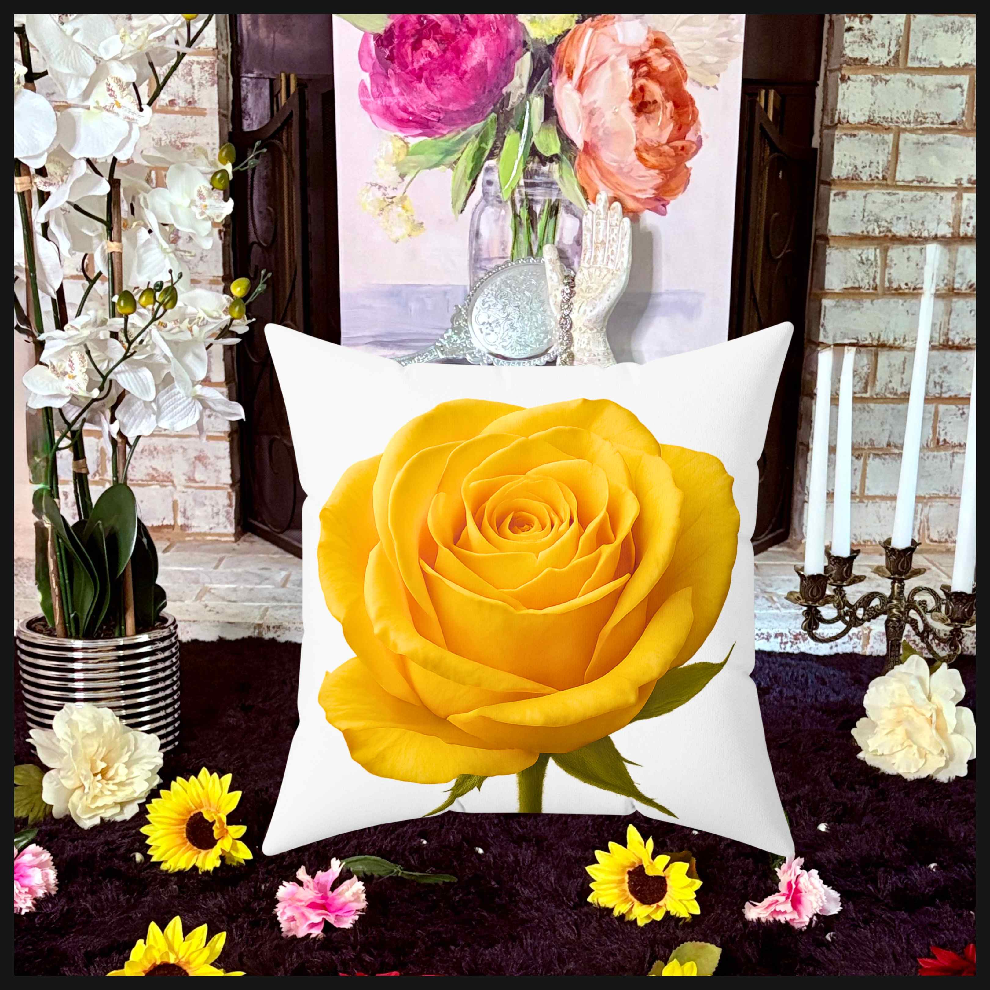 Elegant Yellow Rose Pillow, Seraphina a Floral Home Decor, Modern Cushion, Gift forFlower Lovers, Cozy Living Room Accent,Birthday Present,Gift for Her, Mom  and Coworkers product thumbnail image