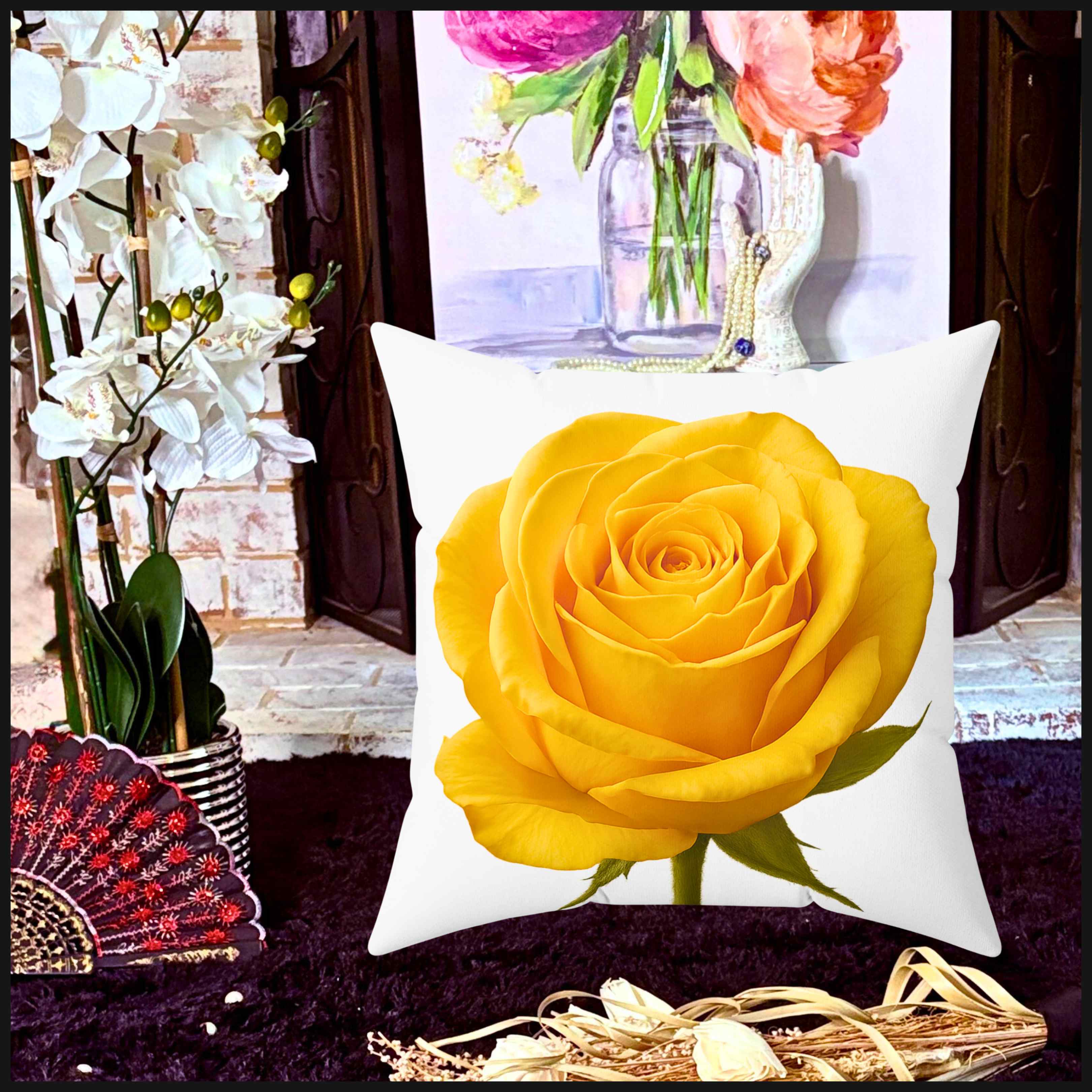 Elegant Yellow Rose Pillow, Seraphina a Floral Home Decor, Modern Cushion, Gift forFlower Lovers, Cozy Living Room Accent,Birthday Present,Gift for Her, Mom  and Coworkers product thumbnail image