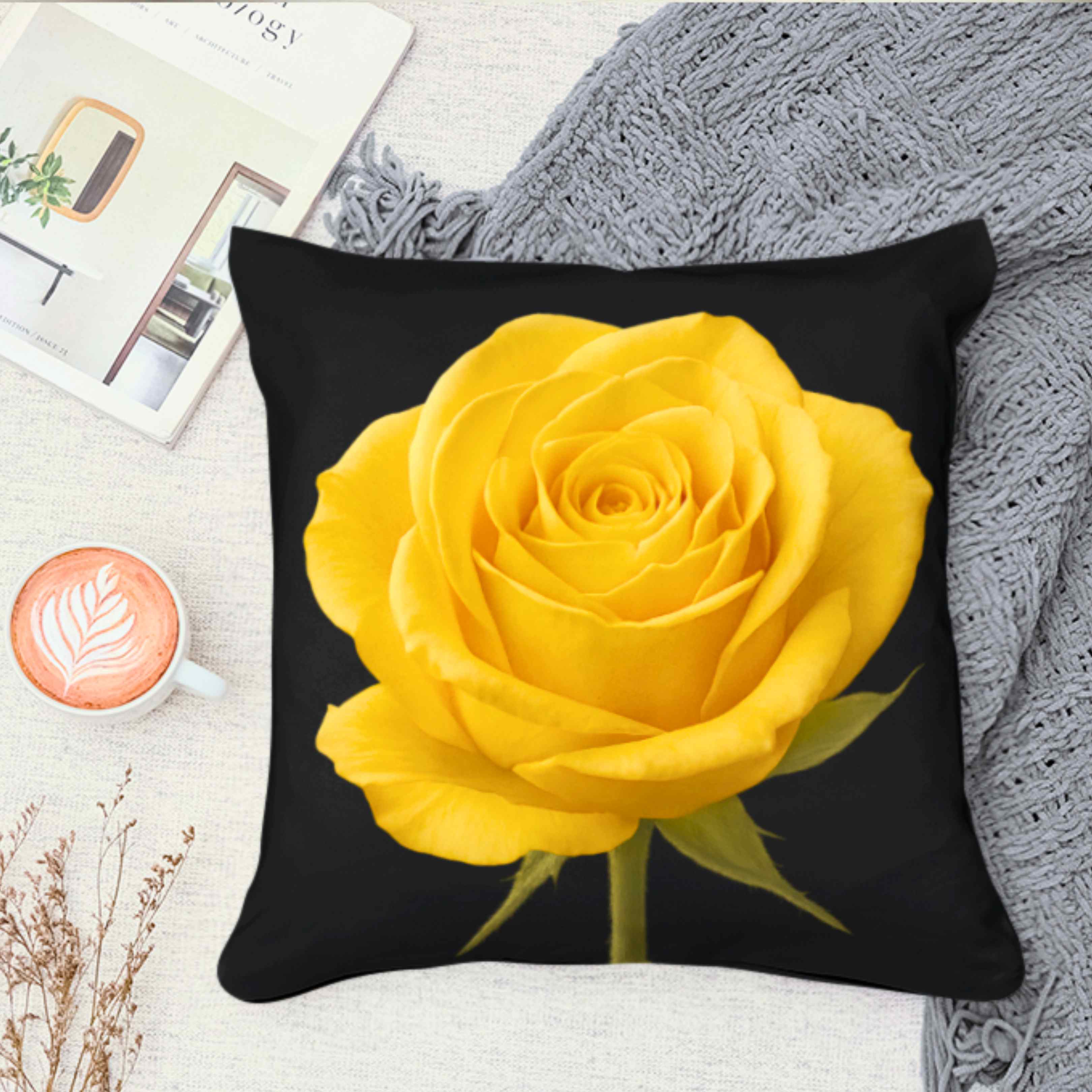 Yellow Rose Toss Pillow, Ms. Seraphina a Floral Home Decor, Cozy Accent Cushion, Gift for Flower Lovers, Home Decor, Gift for Her, and Mom. product thumbnail image